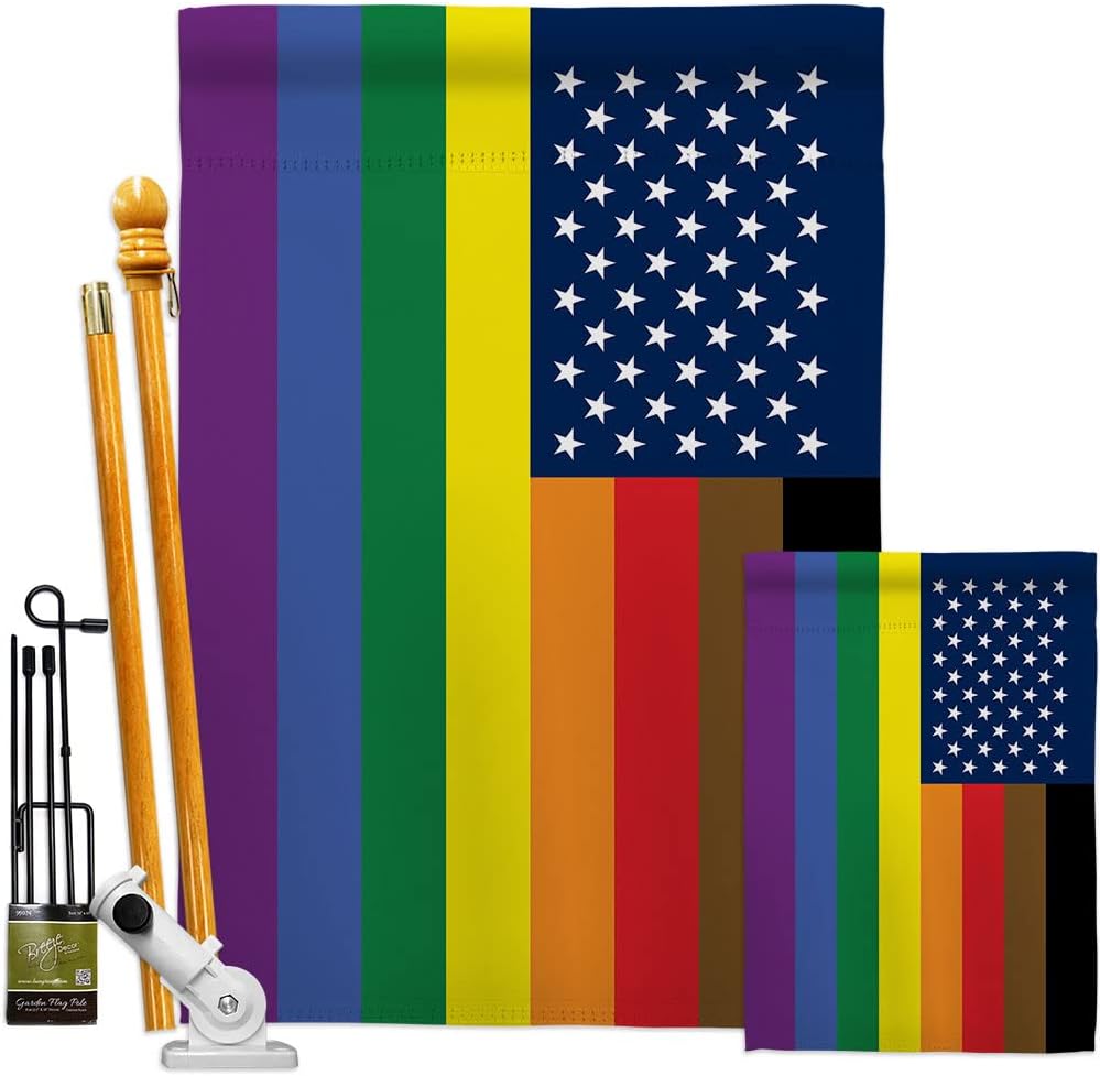Americana Home & Garden Pride US Philadelphia Rainbow House Flag Support Rainbow Love LGBT Gay Bisexual Pansexual Transgender Small Decorative Gift Yard Banner Made in USA 28 X 40