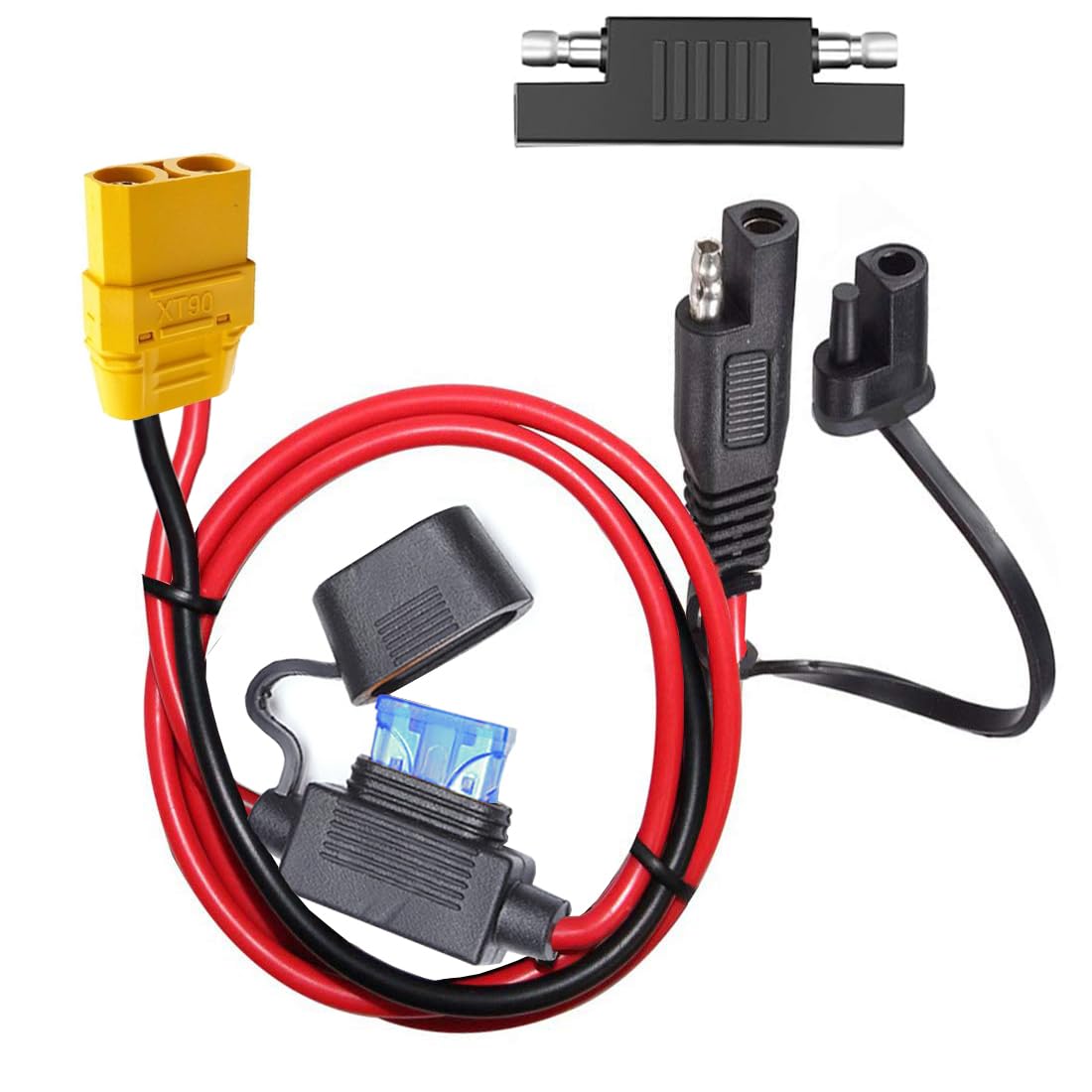 YETOR10AWG SAE to XT90 Connector Extension Cable,with 15A Protection Fuse for Safety,SAE Plug XT90 Female Adapter Charger Solar Panel Cable for Solar Generator Portable Power Station(2FT)