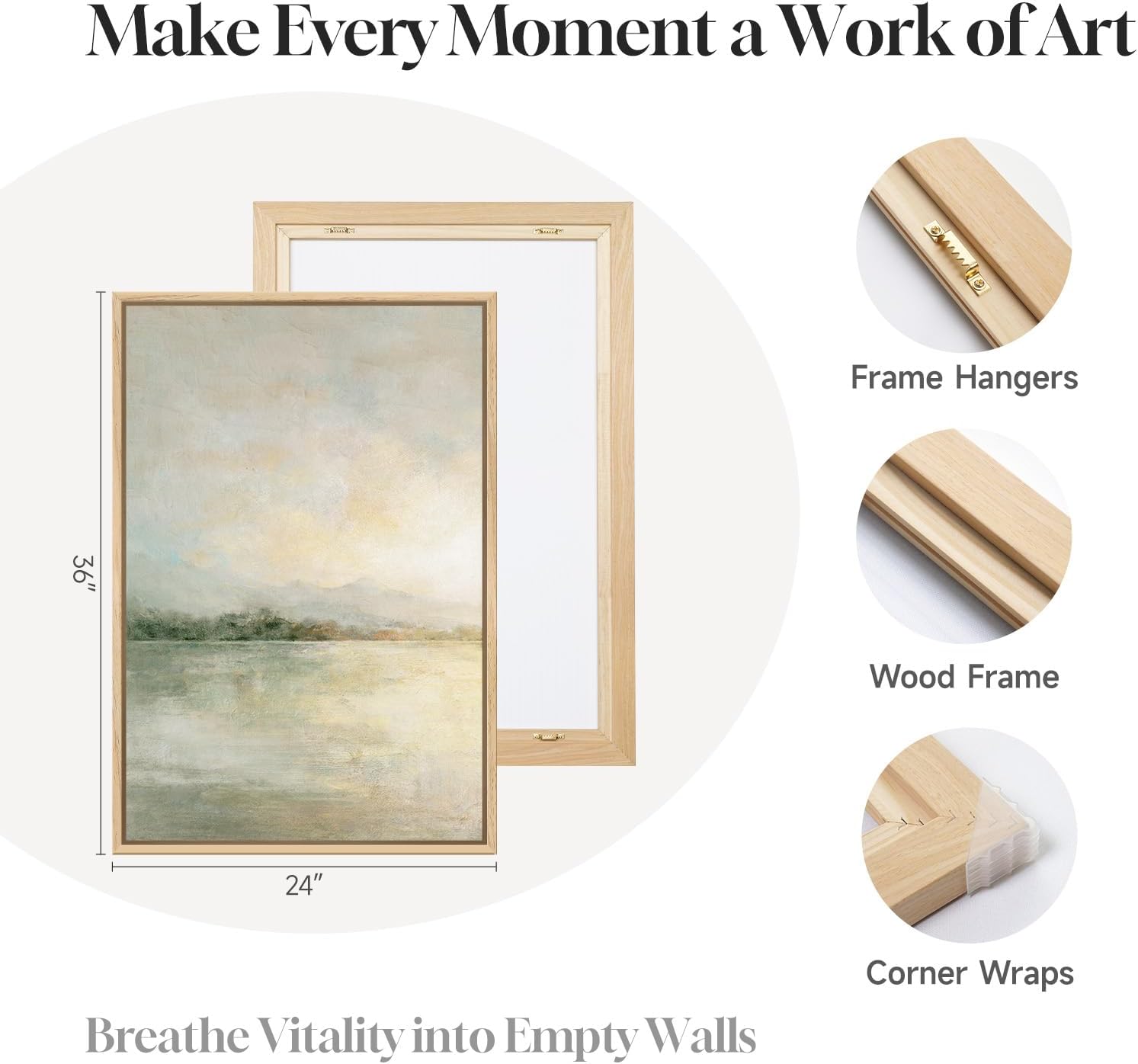 Framed Sage Green Abstract Wall Art for Living Room, Large Set of 2 Abstract Landscape Canvas Artwork for Walls, Minimalist Painting Print for Bedroom Dining Room Office Hallway Wall Decor, 24x36 Inch