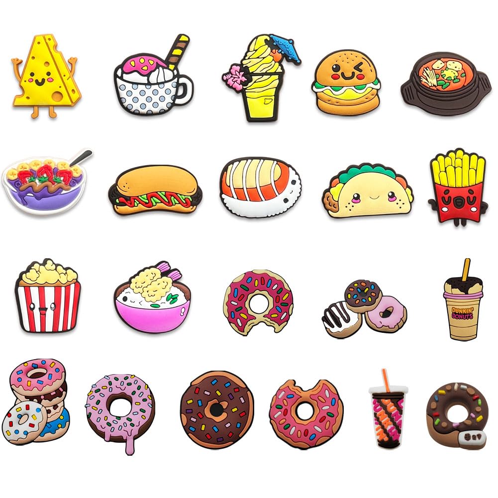Comida Encantos del Zapato 21PCS Cute Cartoon Zapato Decoración Croc Charms para Niñas Mujeres Niños Adultos, Regalo para Fiesta de Cumpleaños