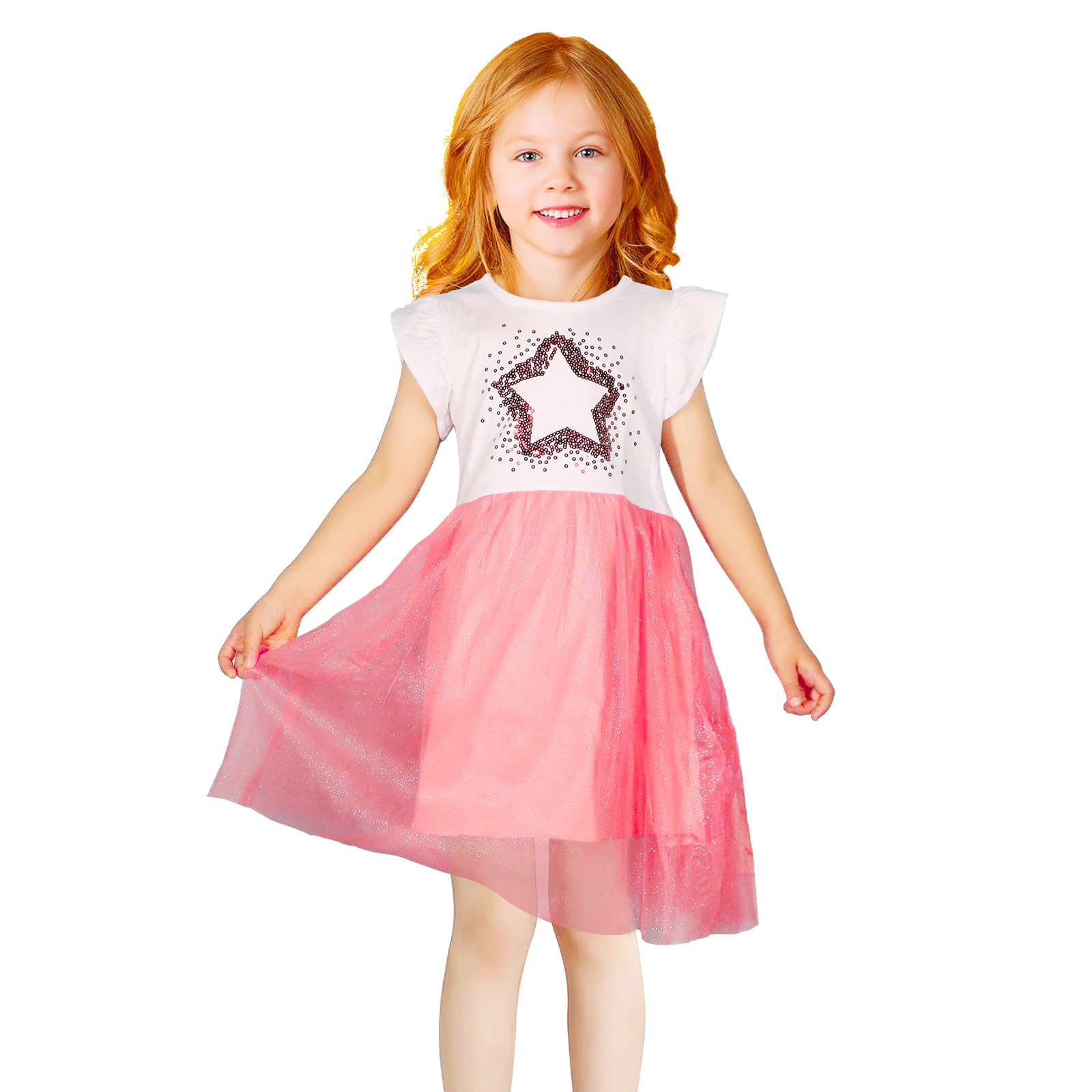JinBei Vestido Algodon Manga Corta Sin Mangas T-Shirt Vestido Verano Bordado Animal Niña 2-7 Años