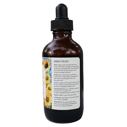 Miniatura 7 de Aceite de vitamina E, orgánico, prensado en frío, 100% puro, hidratante sin refinar para la piel, cara, cuerpo, uñas y cabello, producto multiusos