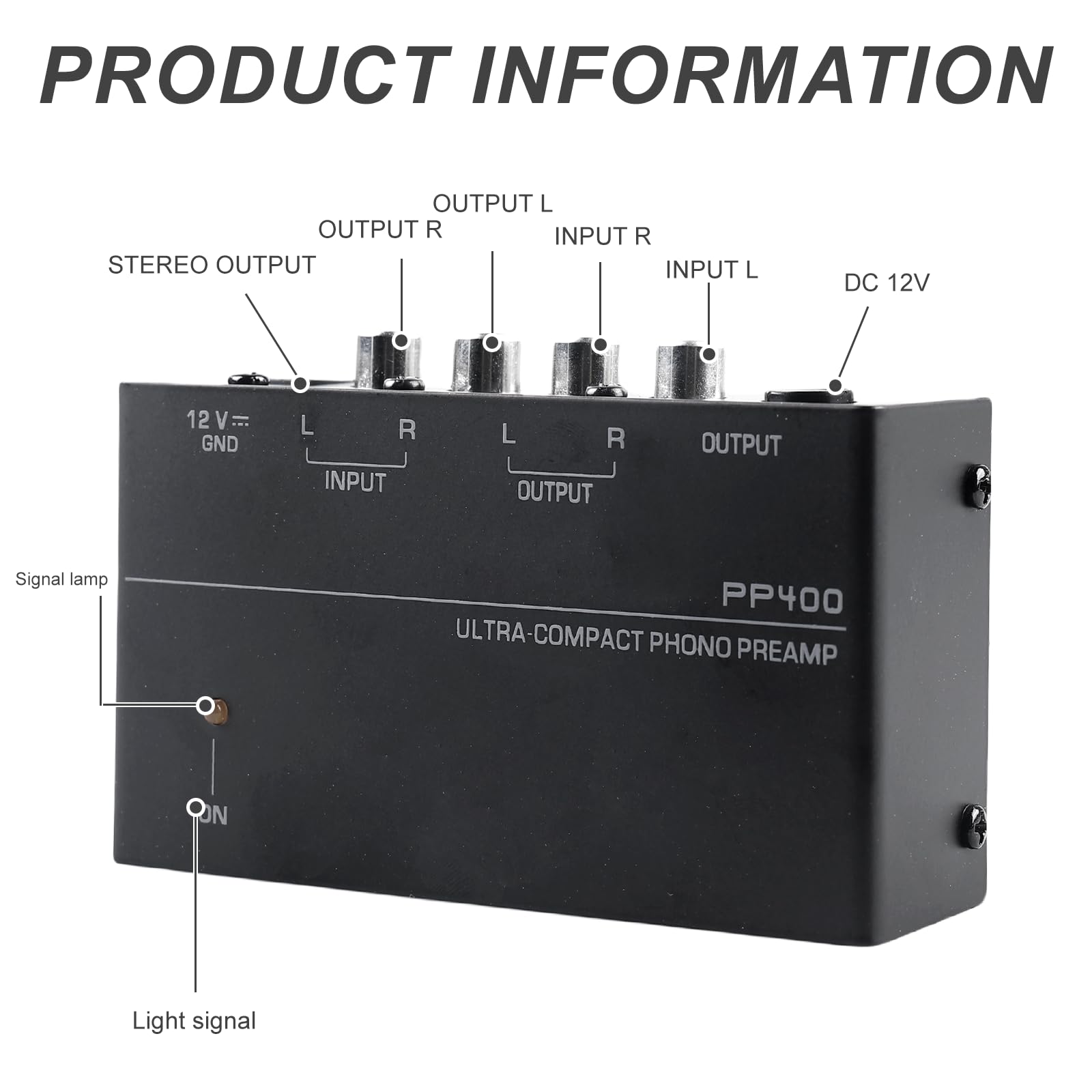 Preamplificatore Phono Giradischi, Mini Preamp Audio Stereo DC 12V Ingresso Uscita RCA