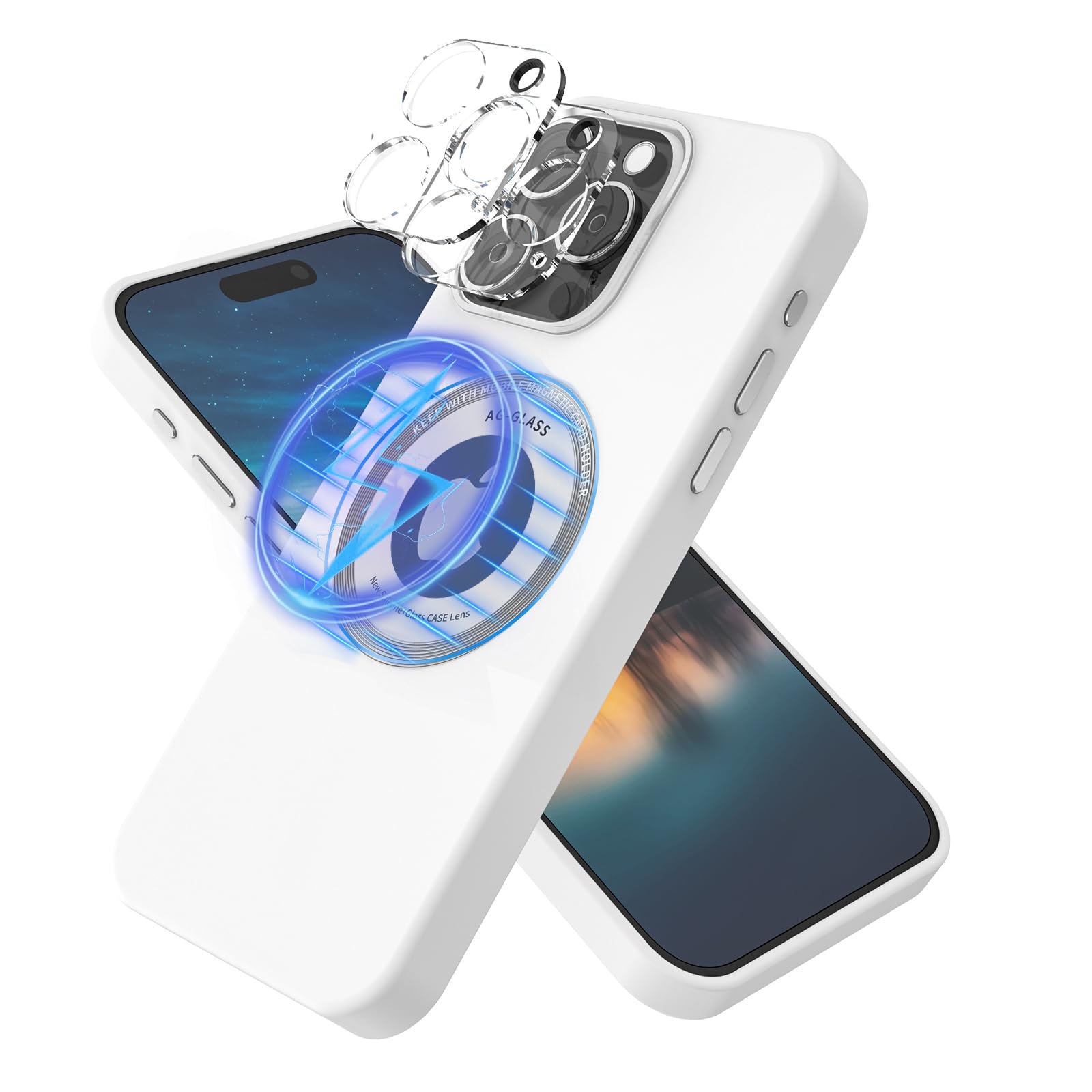 Magnetic Designed for iPhone 15 Pro Max Case,[Compatible with Magsafe][Camera Lens Protector] Shockproof Slim Thin Phone Case Cover-White