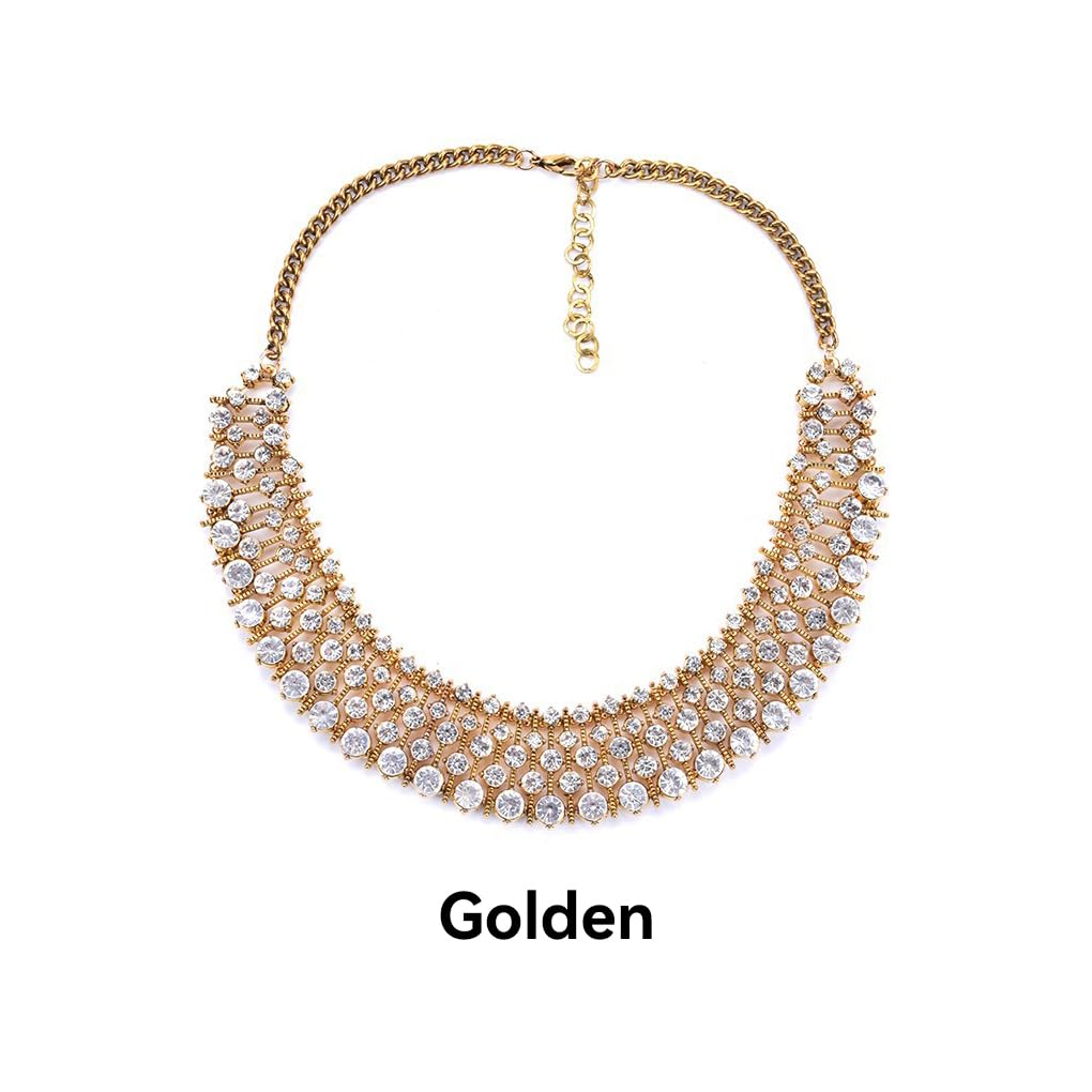Damen-Halsband, Hochzeit, Kristall, dekoratives Halsband, Strass, Bankett, Halskette, modischer Halsschmuck, elegante Dekoration, goldfarben, 5er-Set
