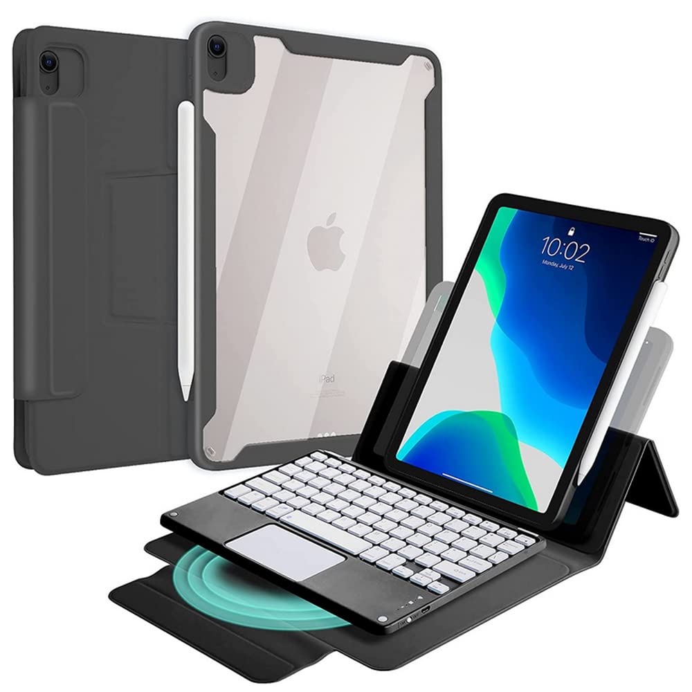 Avec Touchpad Clavier pour iPad Pro 12.9 2021 5e génération/iPad Pro 12.9 2020/2018, Intérieur en acrylique transparent et housse avant magnétique avec clavier amovible QWERTY Noir