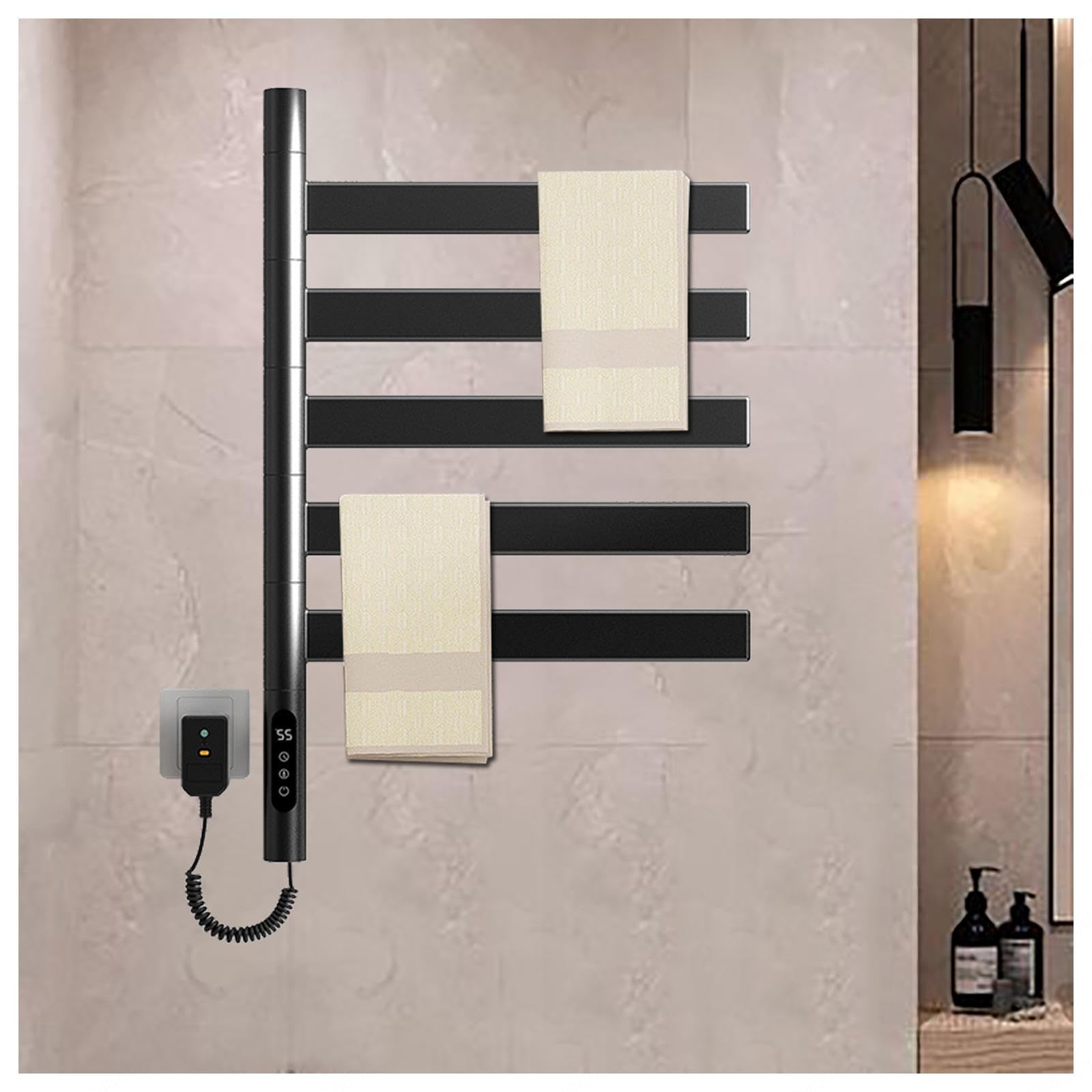 Heated Towel Racks for Bathroom Rotatable 180°, Towel Rack Warmer with Timer,LED Display,Constant Temperature Control, Heated Towl Rack Plug-in/Hardwired,Black