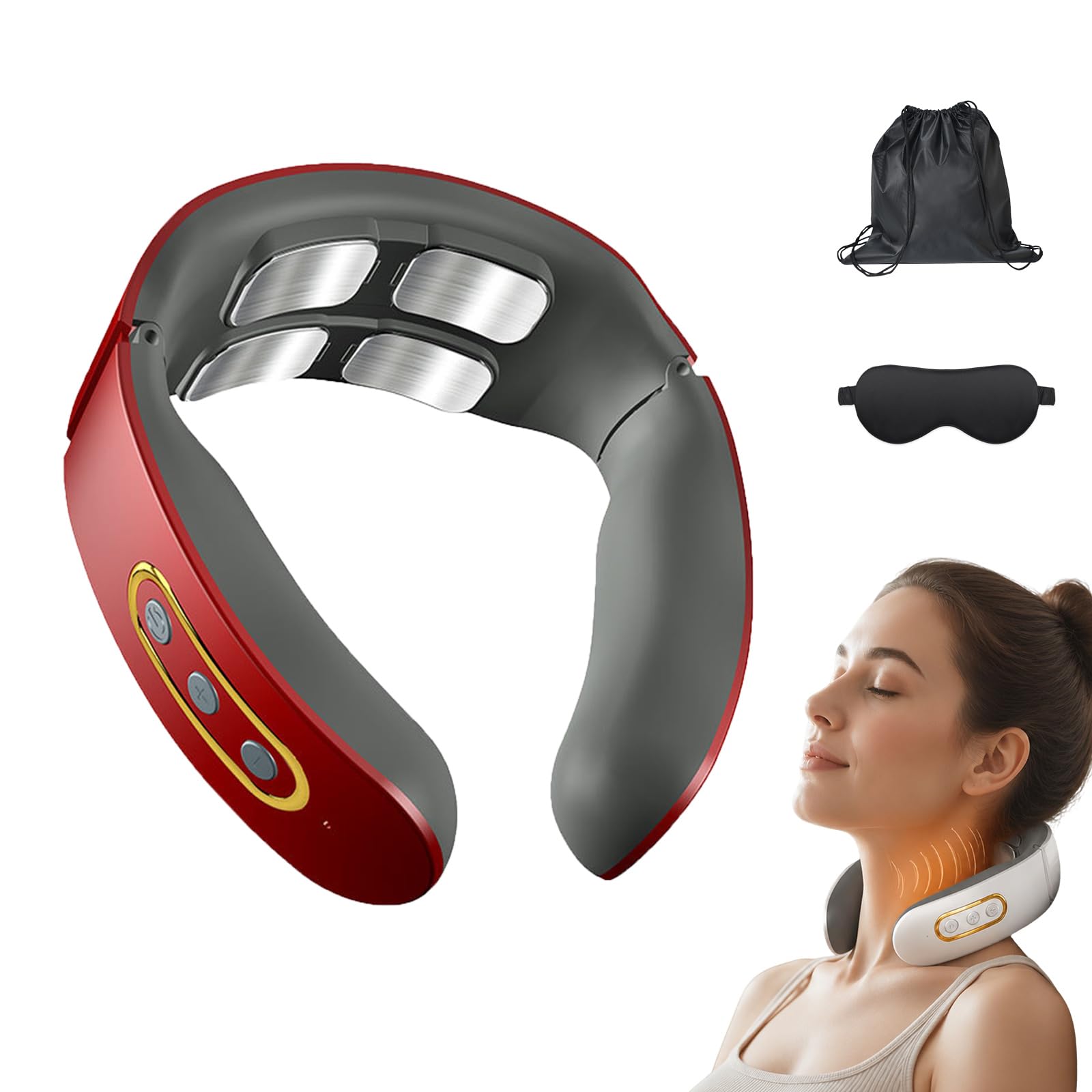 Neuroneck Pro Masajeador Cervical 11 En 1 Con Calor 42°c, 6 Modos De Masaje Y 9 Niveles De Intensidad, Diseño Ergonómico Portátil Con Batería Recargable (Red)