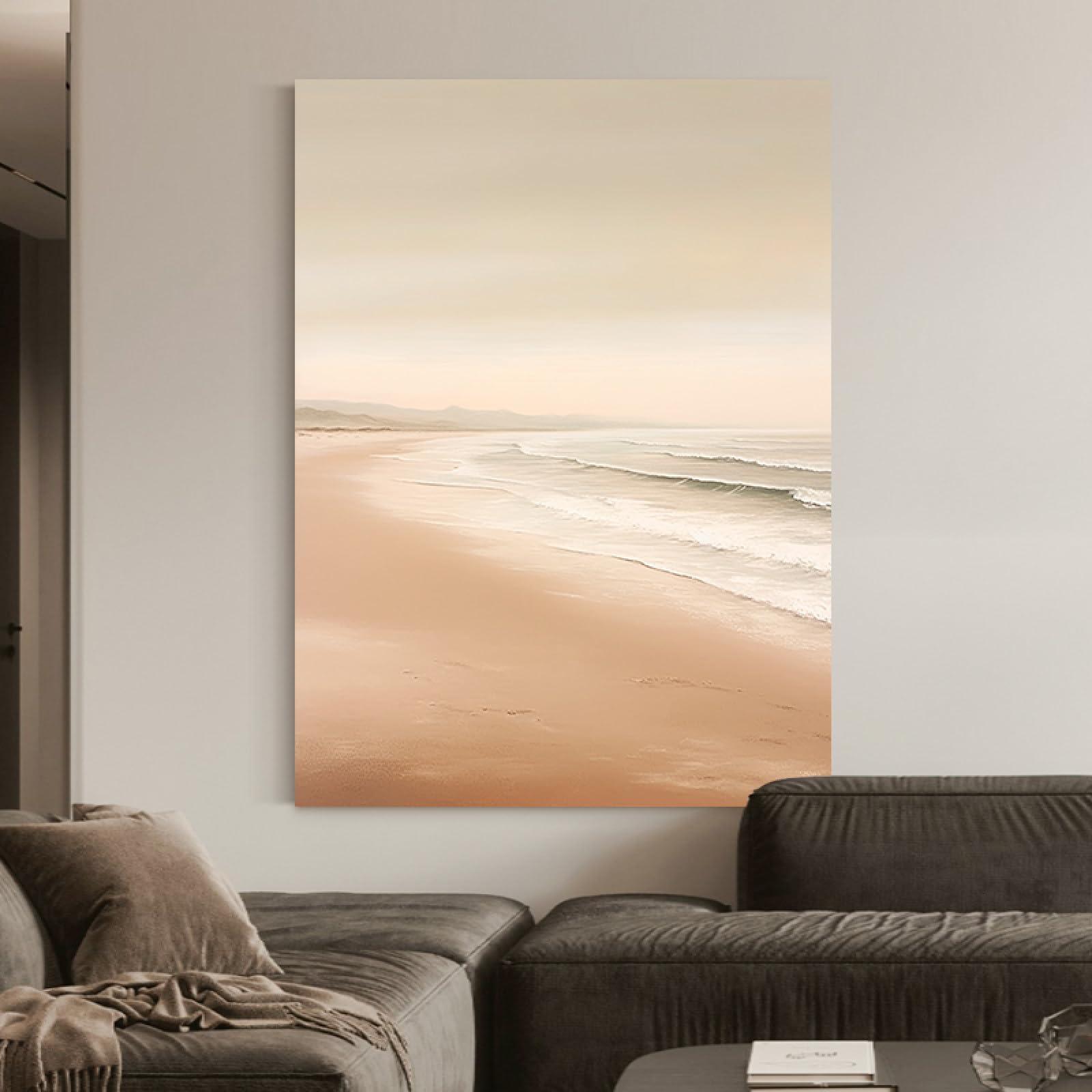 Peinture à l'huile grand format paysage de plage tableau art mural salon contemporain sur toile
