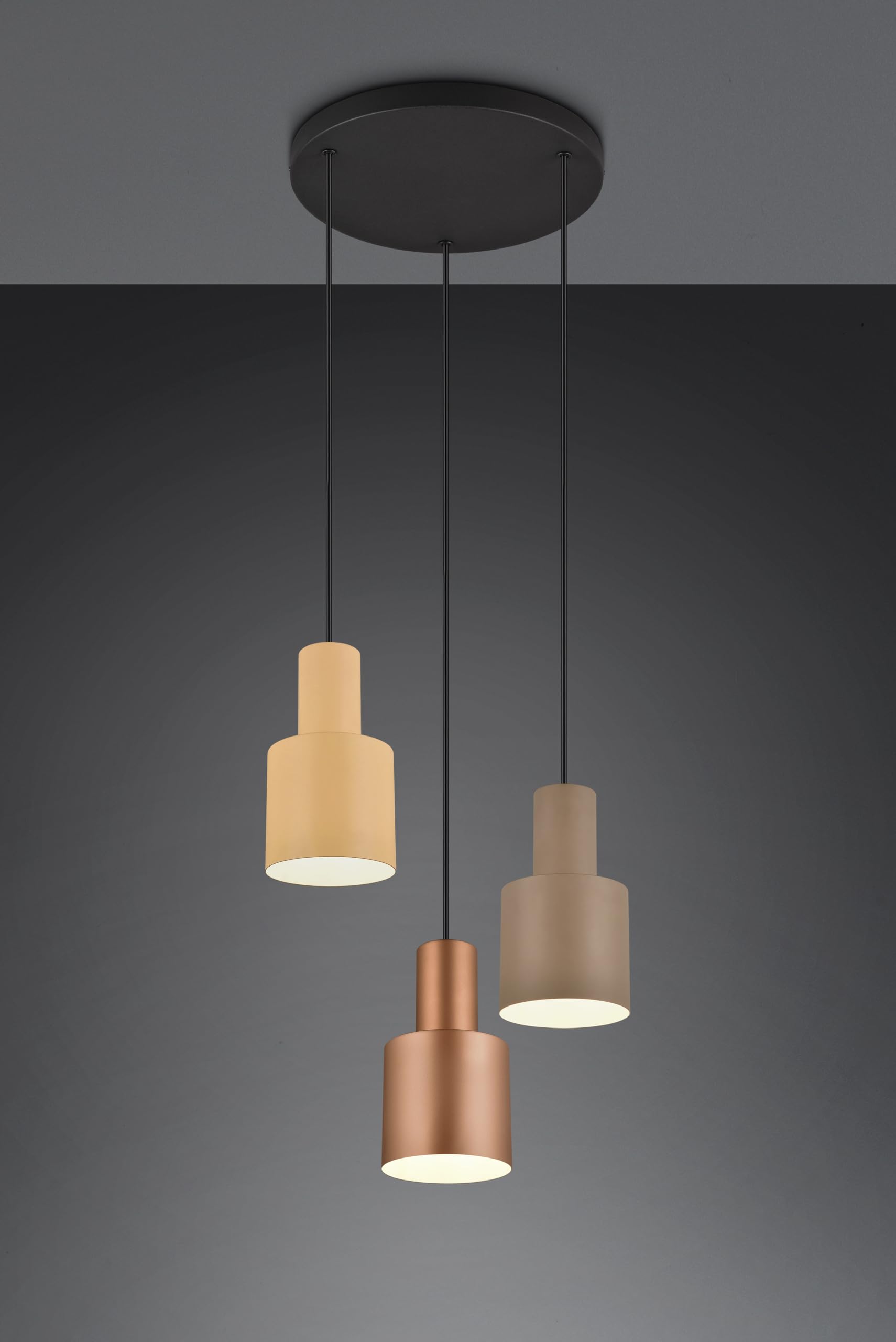 Lampadario a sospensione – Beige – Marrone – Tortora – 30 x 150 cm – 3 luci – Metallo