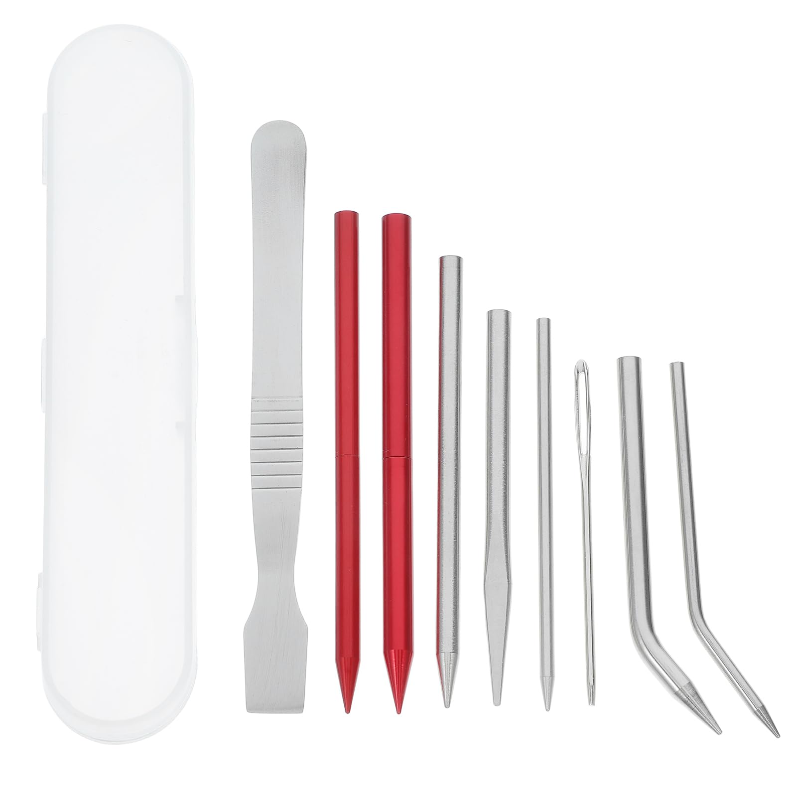 VILLCASE 10pcs Paracord Stitching Set, Stainless Steel Paracord FID Knotter Tools Set, Lacing Stitching Needles and Smoothing Tool with Clear Storage Box for Paracord Work Leather Weaving