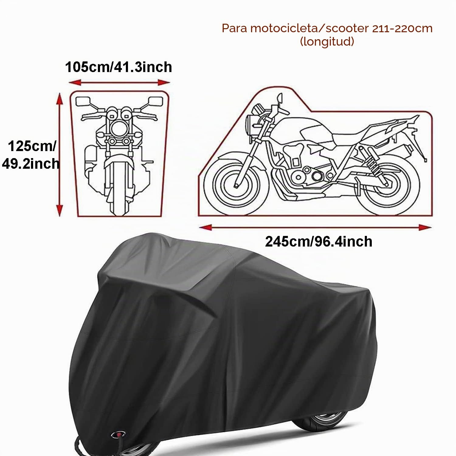 Funda para Moto Cubierta Cubre Protectora Impermeable de 190T Oxford para Motocicleta Scooter Protección para Exteriores contra la Lluvia Nieve Sol 245 x 105 x 125 cm