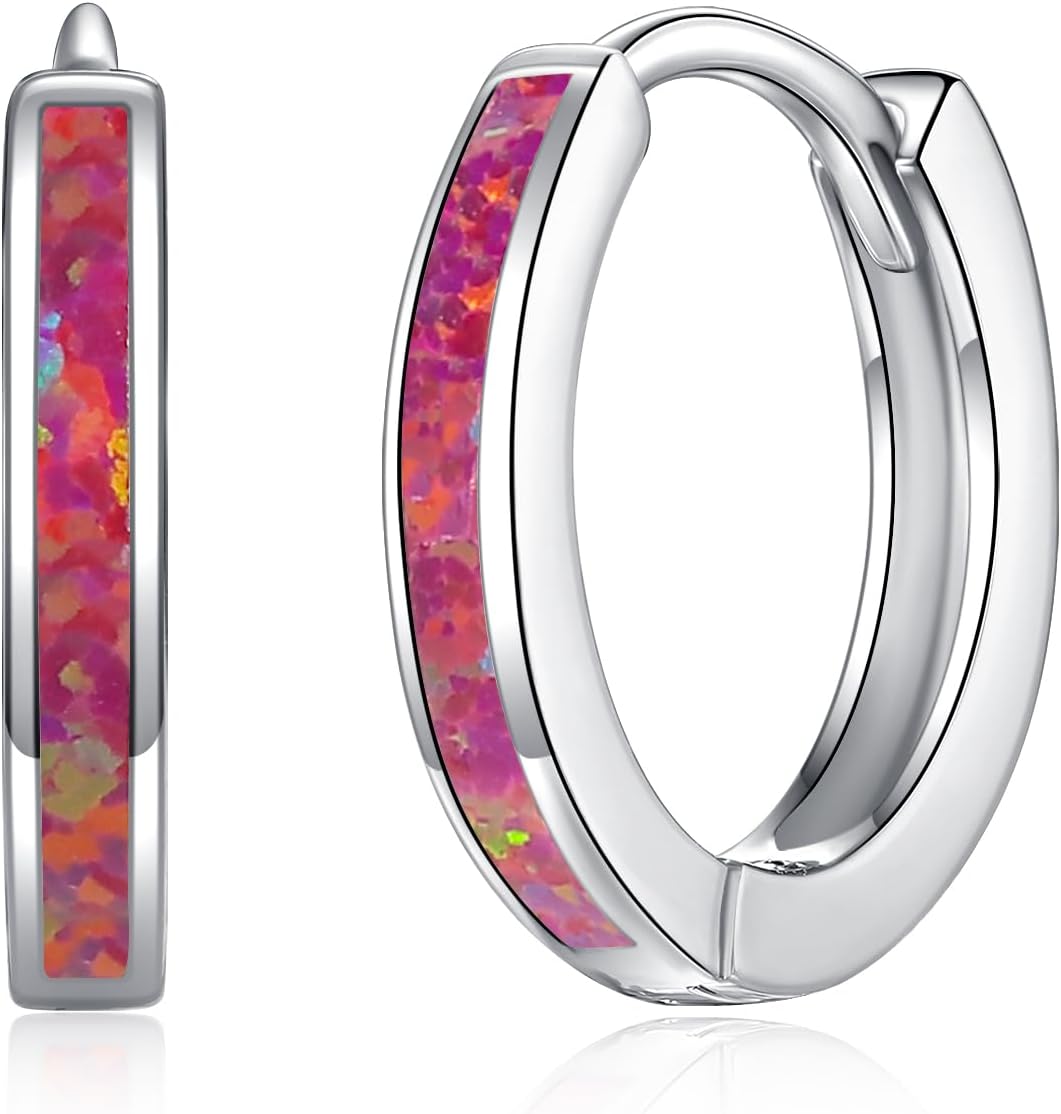 CiNily Sterling Silver Hoop Earrings, Tiny Opal Hoop Earrings for Women Small Huggie Earrings Lightweight Dainty Mini Hoops Hypoallergenic Jewelry Cartilage Piercing Hoop Earrings 12mm