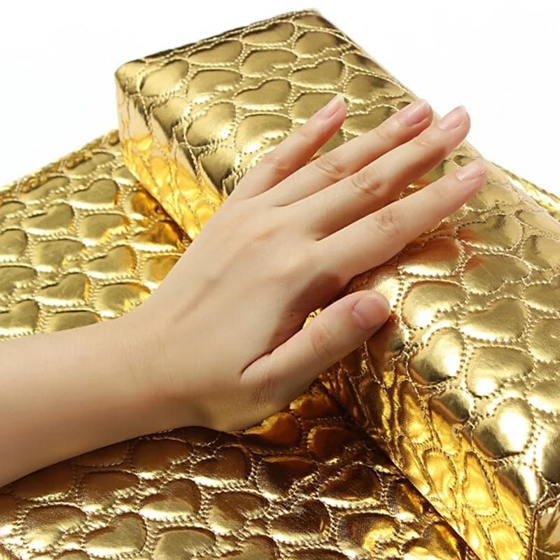 Red Square Nail Pillow Hand Rest Washable PU Leather Nail Armrest Detachable Manicure Hand Pillow With Mat Cushion Nail Art Accessories Tool For Women (Square Shape) (Gold)