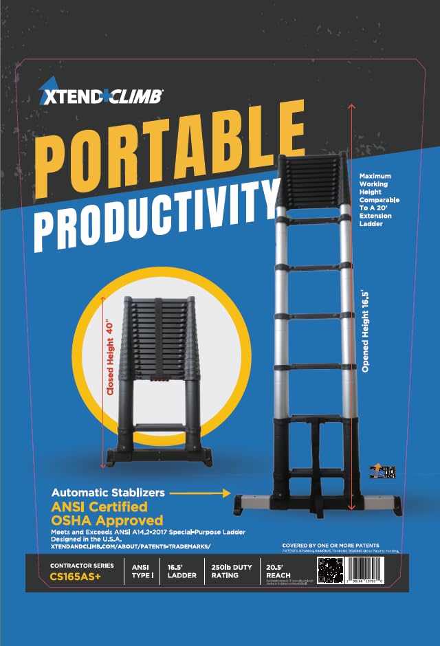 Image of Xtend & Climb CS165AS+ /250 Telescopic Ladder (16.5 FT - 250 LBS) | Contractor Series