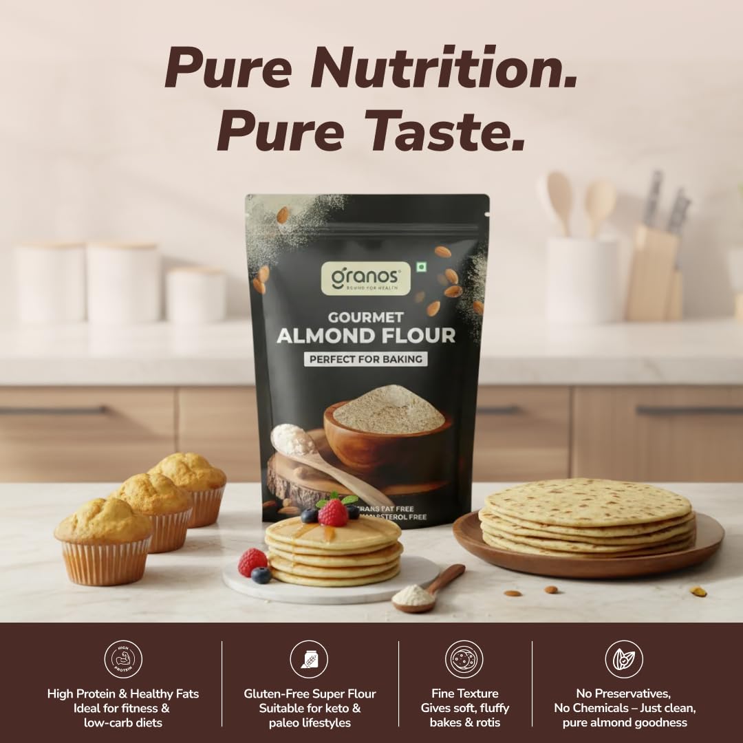 Granos Almond Flour 400g | Badam Atta | Healthy Flour | Gluten Free | 100 Natural & Vegan | Blanched Almonds Atta | For Baking Breads, Cakes and Making Rotis | Low Carbs Atta | Keto Diet Friendly - Image 4 thumbnail