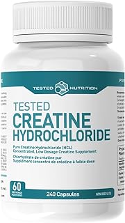 Tested Nutrition Tested Creatine Hydrochloride Capsules | Pure Creatine Hydrochloride (HCL) | 750 mg Creatine HCL Per Capsule | 60 Servings (240 Capsules)