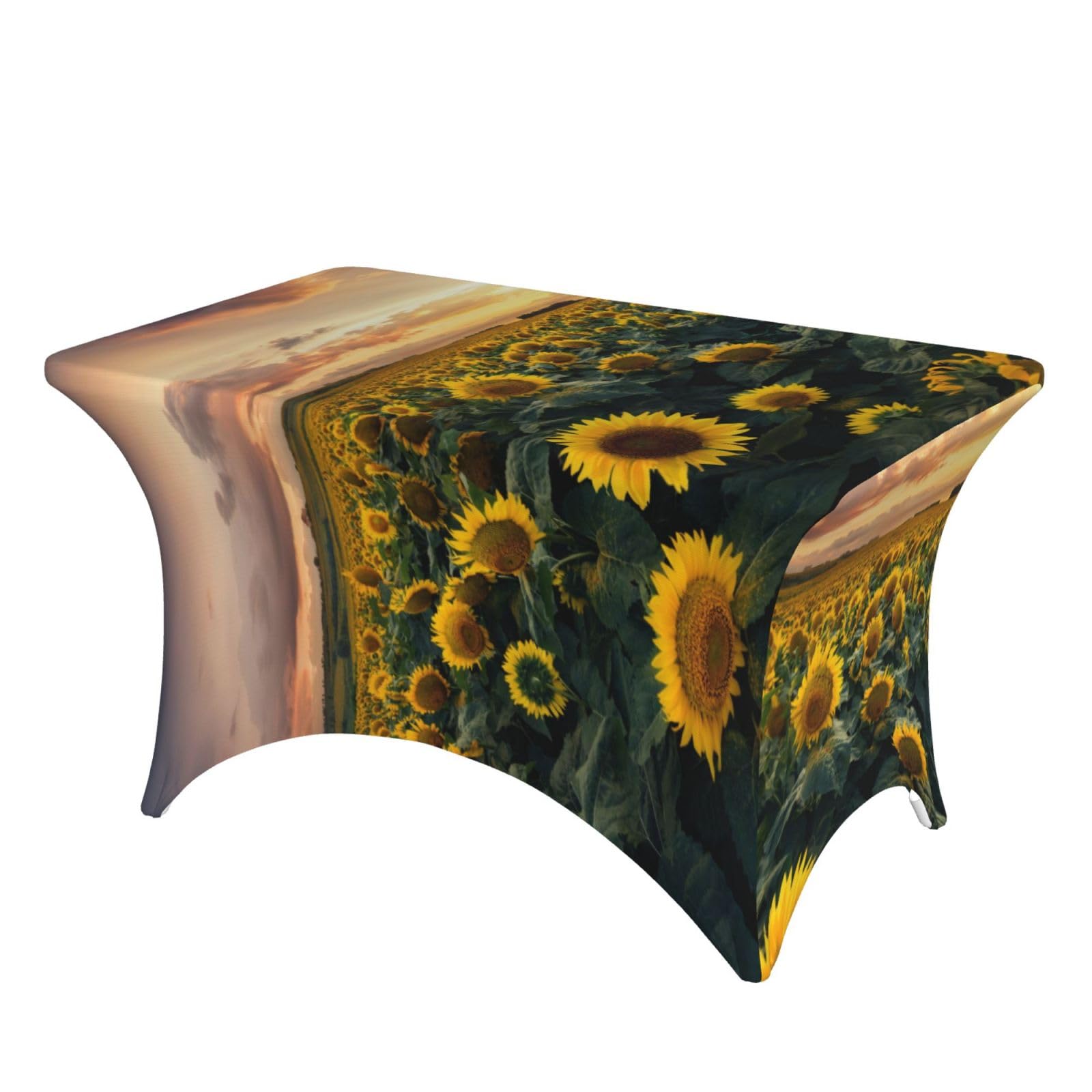 Dcehgew Sunflower Farmland 4Ft Spandex Rectangular Table Cloth, Printed Fitted Elastic Tablecloths Washable Table Cover For Event, Wedding, Banquet & Party