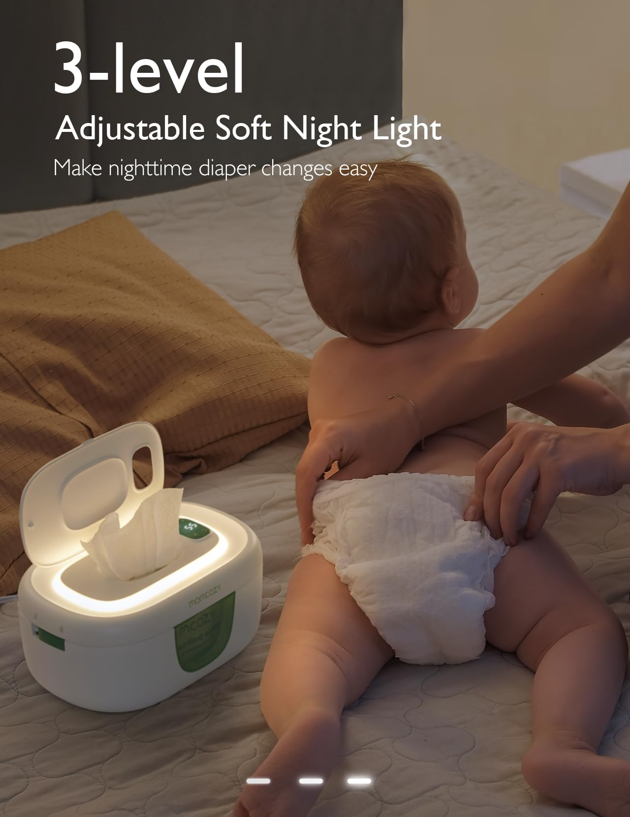 Momcozy Chauffeur de Lingettes Bébé – Design à ressort, grande capacité, chauffage rapide uniforme, 4 températures et veilleuse