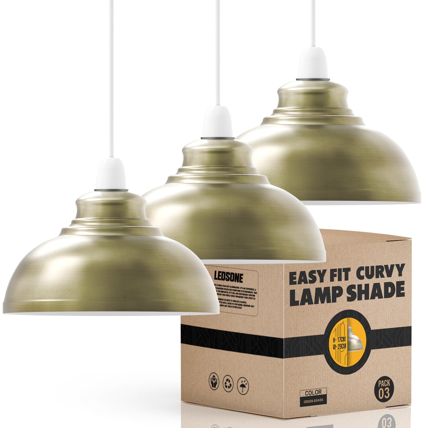 LEDSONE 3 Pack of Ceiling Light Shade, Vintage Metal 29cm Curvy Shaped Lamp Shades Easy fit Ceiling Pendant Lightshade for Living Rooms bedrooms Kitchen Dining Room Restaurant โ image 1