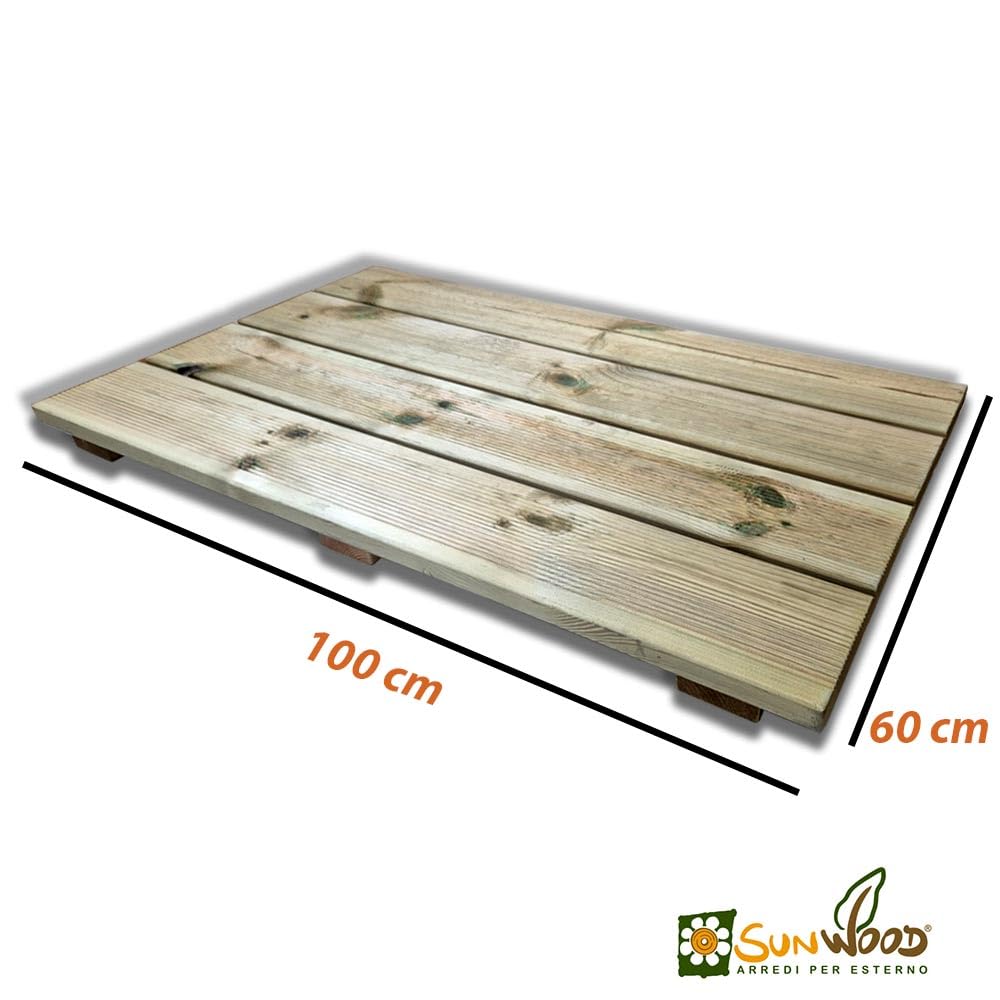 Plataforma de ducha antideslizante de madera 100 x 60 cm, de pino impregnado, grosor 5 cm