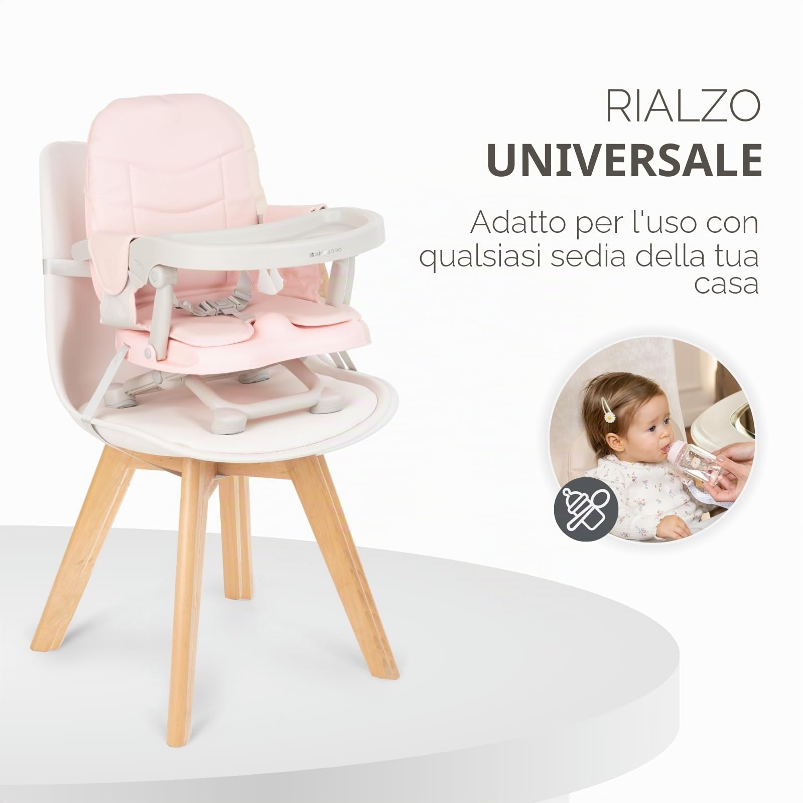 KikkaBoo Sollevatore per sedia PAPPO, Booster fino a 36 mesi, sedile sollevatore pieghevole, vassoio rimovibile, seggiolone da viaggio portatile e regolabile, compatto, rosa