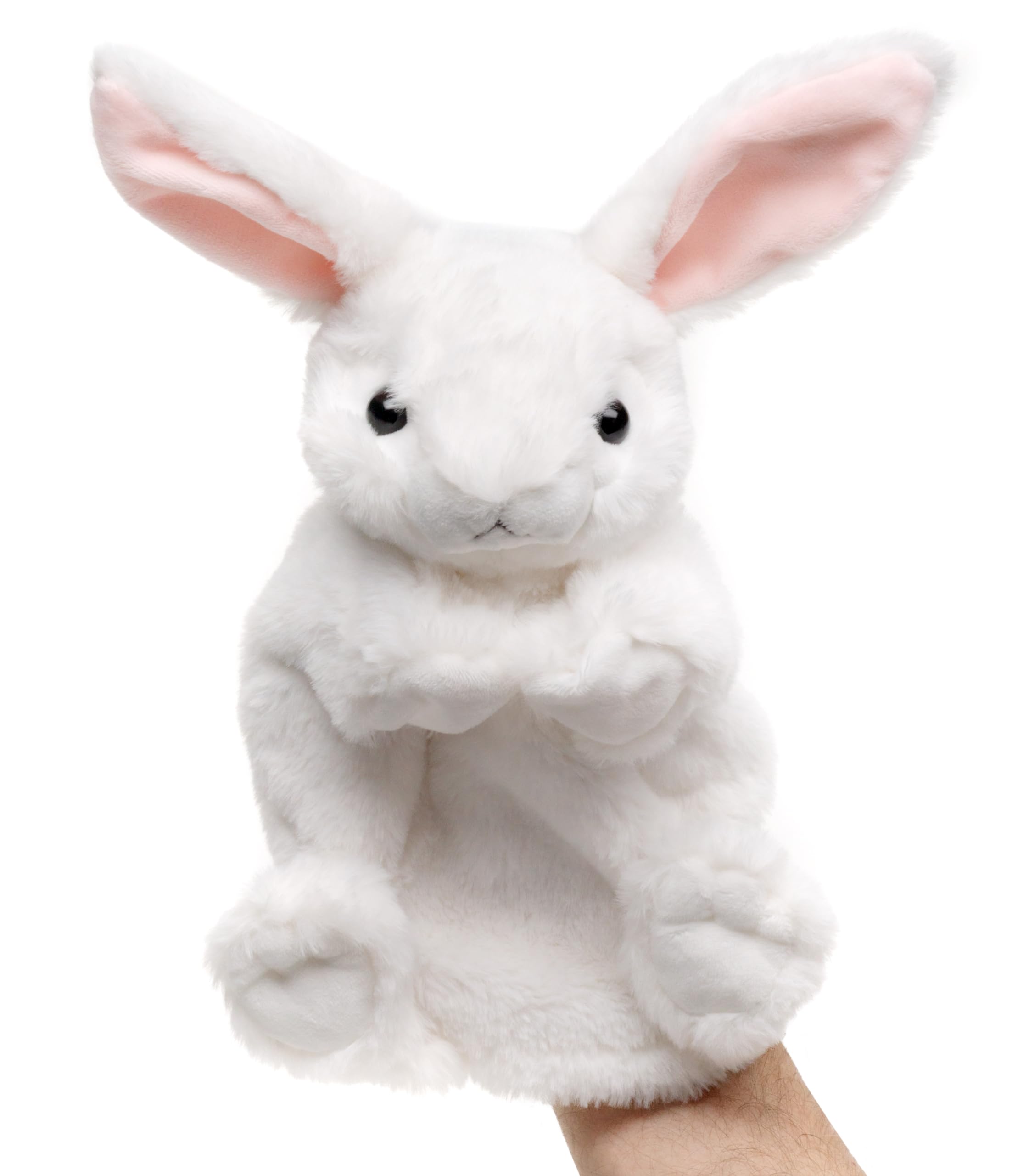 Uni-Toys - Handpuppe Hase (weiß) - 24 cm (Höhe) - Plüsch-Puppe, Kaninchen - Plüschtier, Kuscheltier - 3