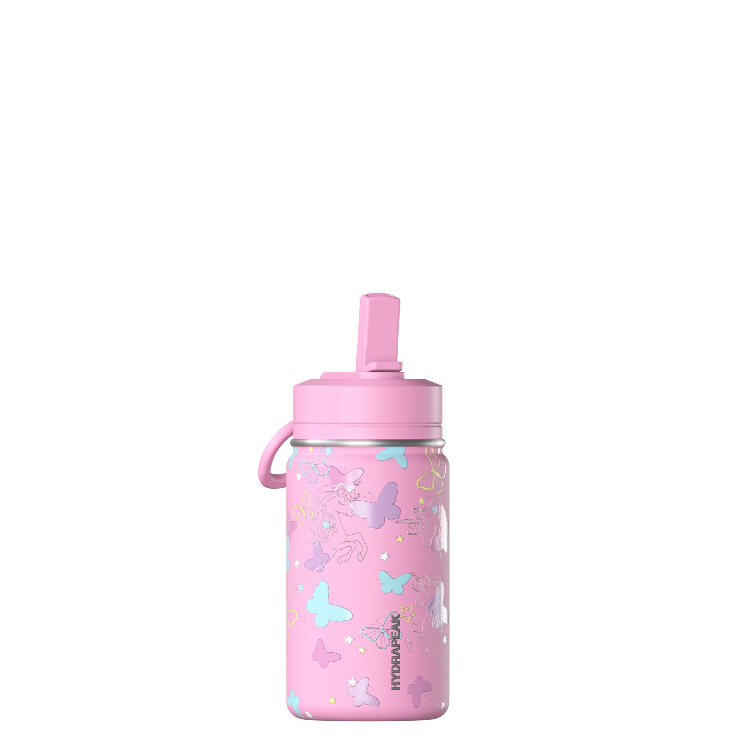 Hydrapeak Mini 14oz Fun Sticker Print Water Bottle with Straw Lid Stainless Steel Double Wall Insulated Water Bottle