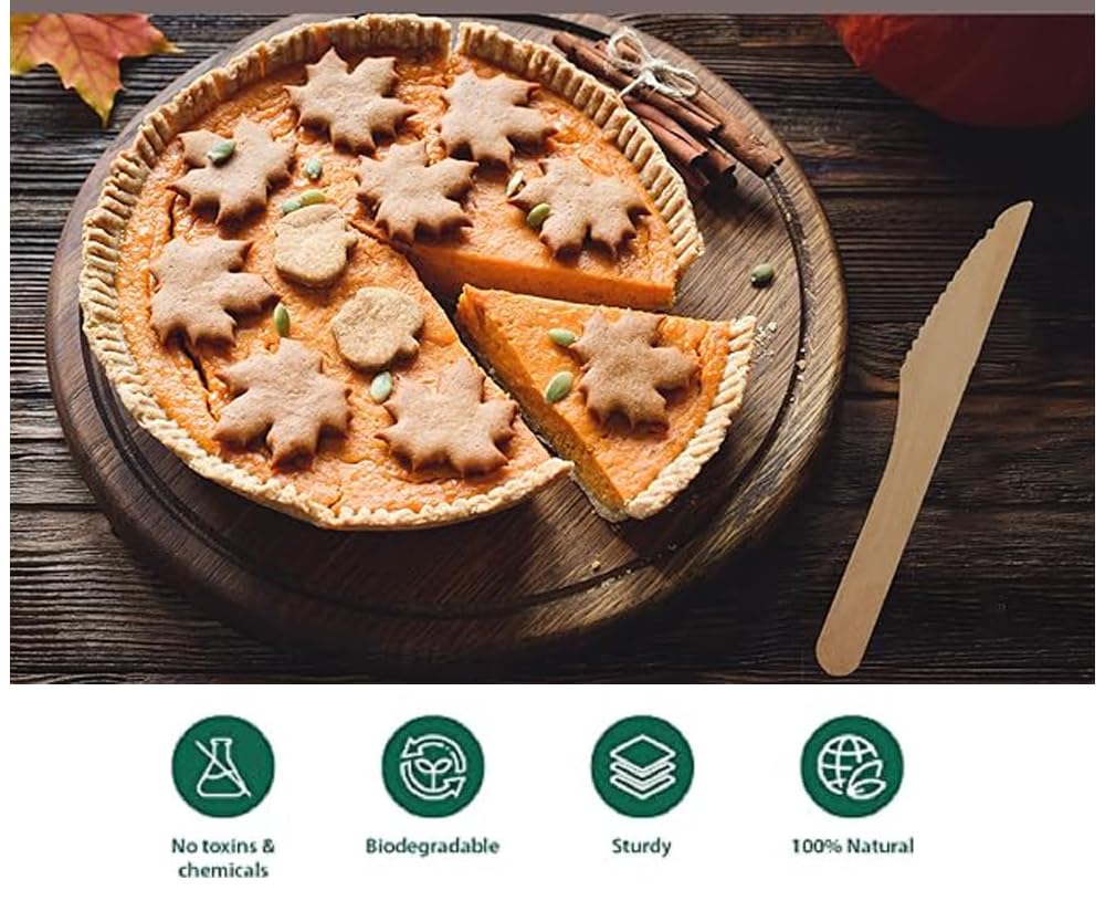 Shemass Disposable Wooden Knives for Home Use, 100% Biodegradable & Eco-Friendly Disposable Knives,160 mm (Pack of 100 Knives)