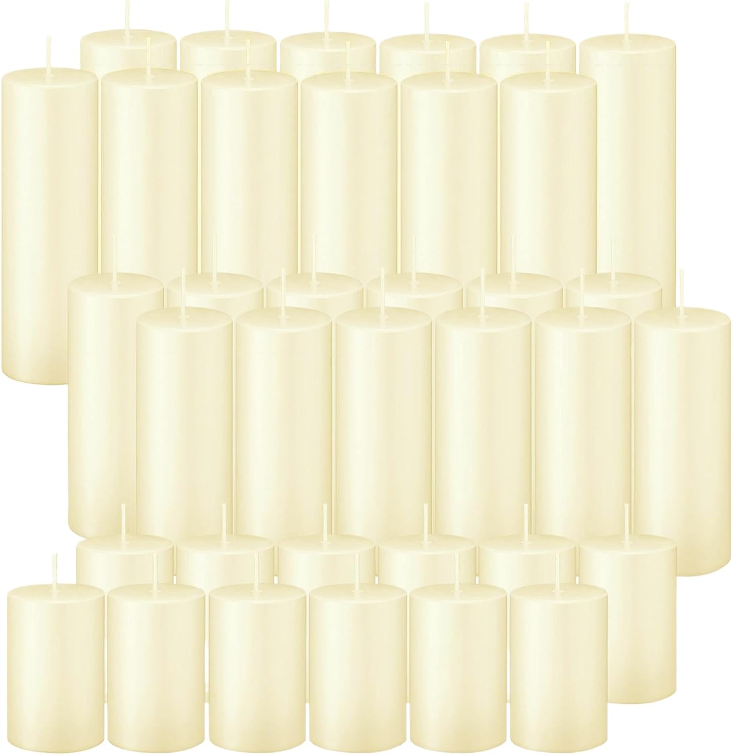 Ivroy Pillar Candles Bulk Set of 36?Hurricane Candles?3 Different Lengths 2 x 3/6/8 Inch (12 Each)?Dripless Unscented Smokeless?Gives You a Better Atmosphere When Organizing an Event Party. 18 Flat-top 2 x 3/6/8 Inch