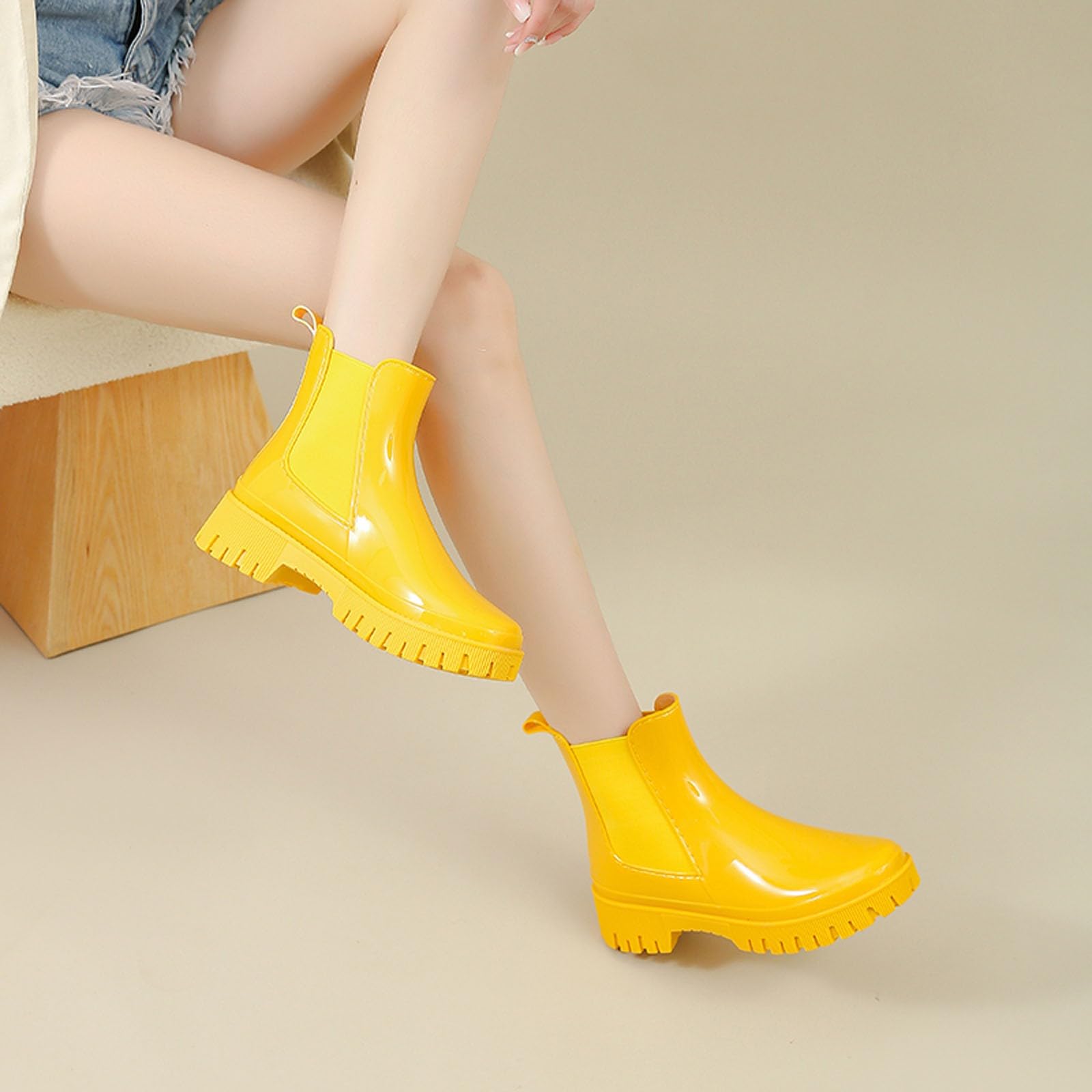 Botas de lluvia para mujer, caña corta, impermeables, antideslizantes, suela gruesa, duradera, para exteriores