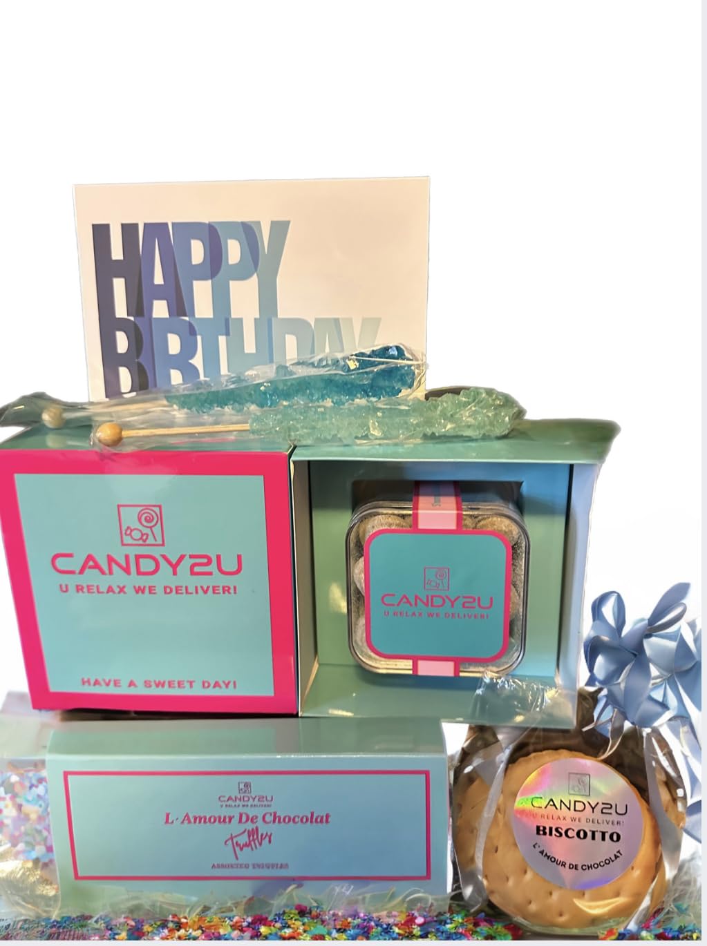 Happy Birthday Gourmet Cookies Candy Truffles Gift Box Arrangement