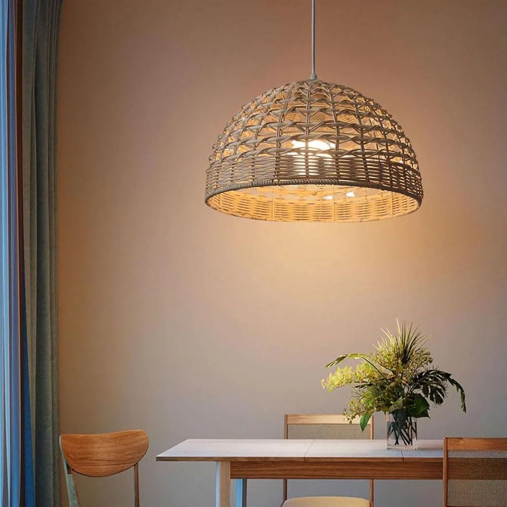 11,02" Wiszące Lampy Z Rattanu, Wiklinowe Lampy Wiszące, Żyrandol W Stylu Boho, Regulowany, Rustykalny Wiszący Kosz Z Rattanu, Pleciona Lampa Wisząca Do Wyspy Kuchennej I Jadalni
