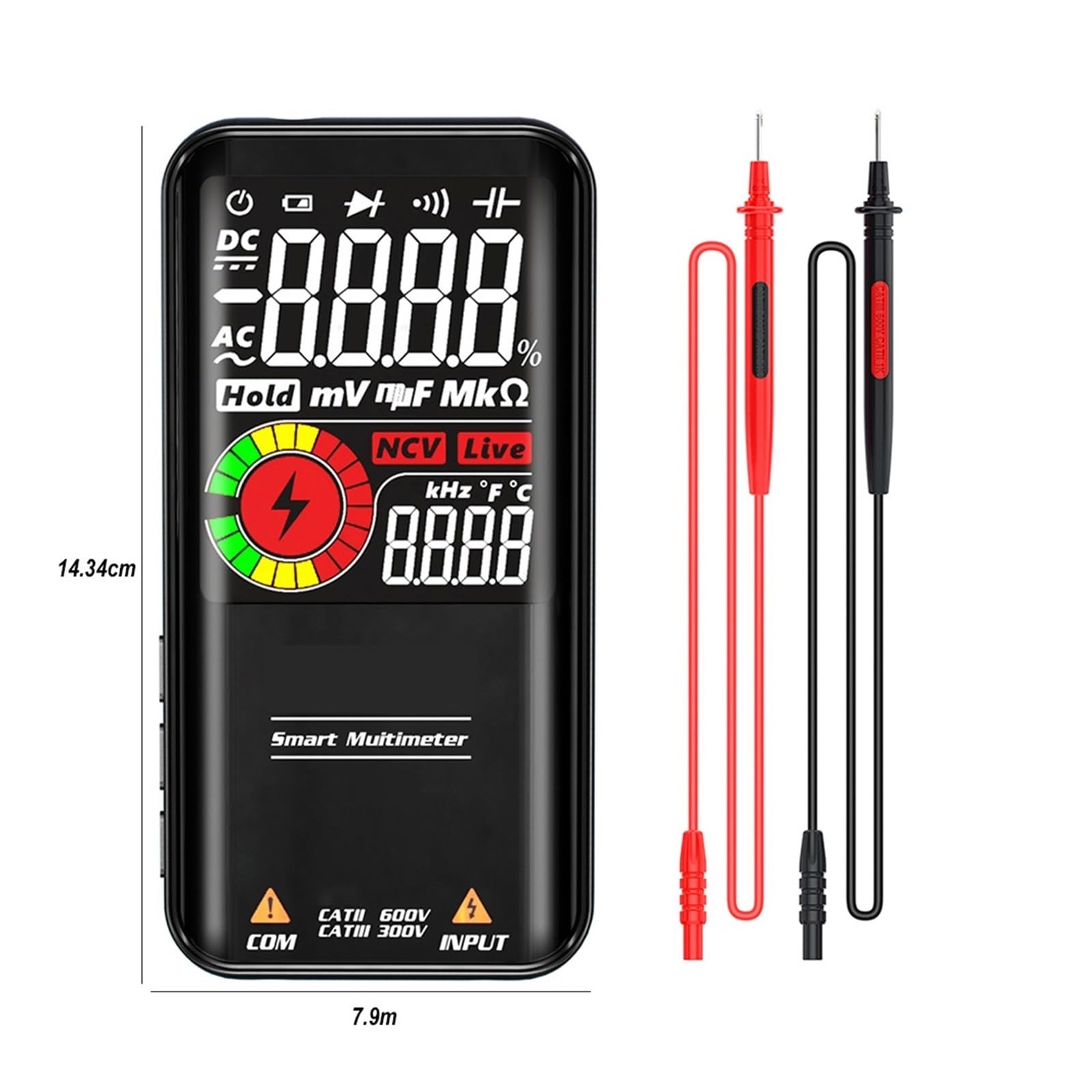 Multimetr Cyfrowy Profesional Multimetro Smart DC AC Kondensator Napięciowy Ohm Dioda NCV EMF Tester Detector Szybko Dokładnie Łatwy Odczyt(S11 BLACK)