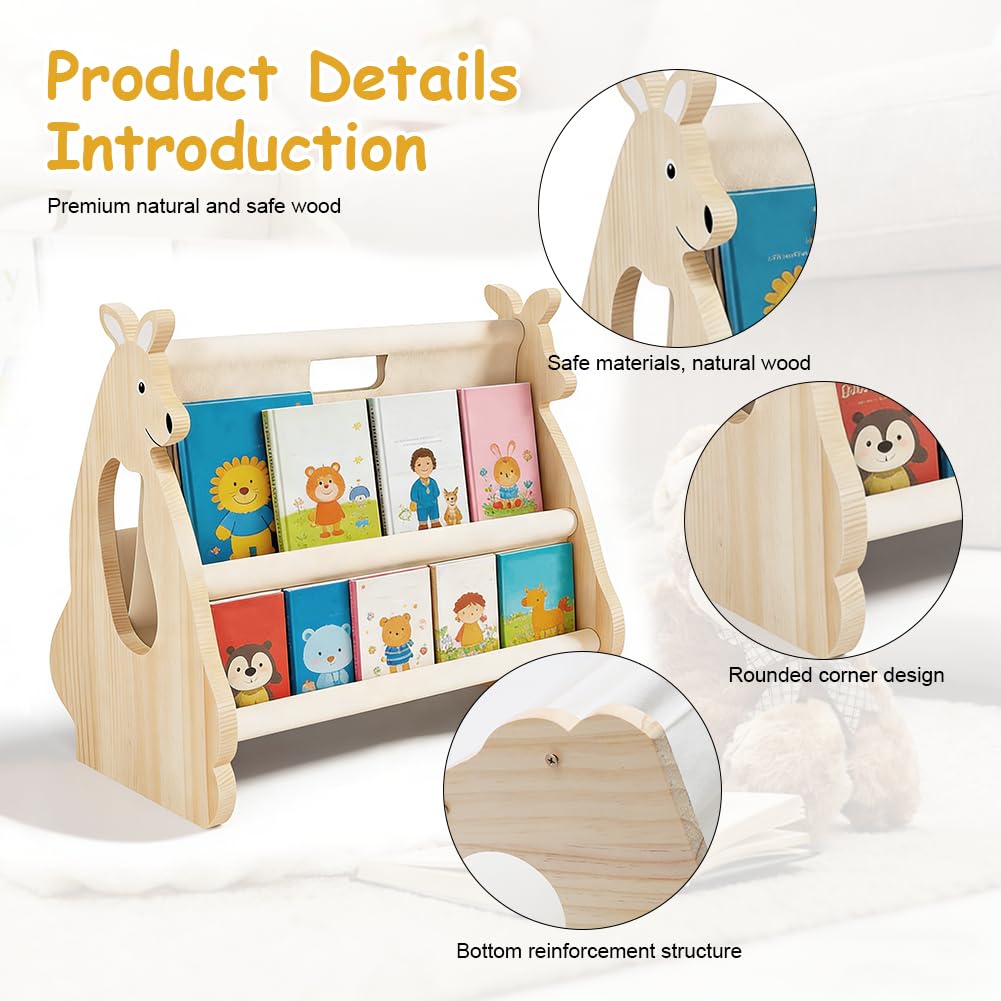 Libreria Montessori Per Bambini In Legno Con Design Canguro – Libreria Per Cameretta, Portatile, Favorisce L Autonomia, Facile Da Montare, Ideale Per Neonati E Asili