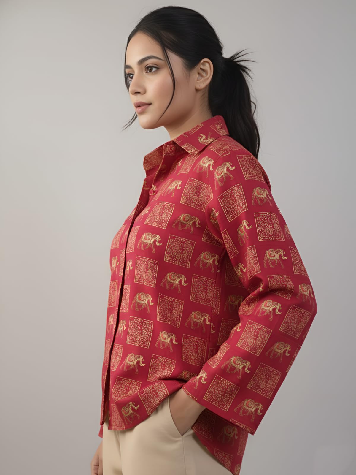 Leriya Fashion Damenhemden, Oversized Shirt für Damen, Westernhemd aus Rayon, bedruckt, lange Hemden, lockere Passform, lässig, langärmelig