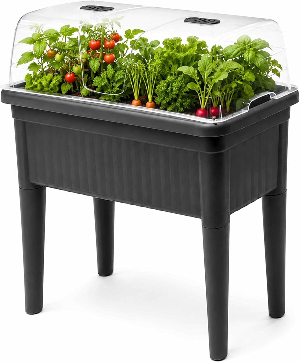 DIVCHI Raised Garden Bed Planter Box Outdoor Patio Greenhouse Vegetable & Herbs Grow Box with Lid & Legs Black - Durable Portable & Versatile Planter for Small Spaces & Easy Planting & Care