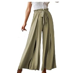 Solid Color Straight Wide Leg Pants Womens high Waist Loose and Thin Casual Fashion Trousers Green L
