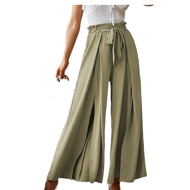 Solid Color Straight Wide Leg Pants Womens high Waist Loose and Thin Casual Fashion Trousers Green L