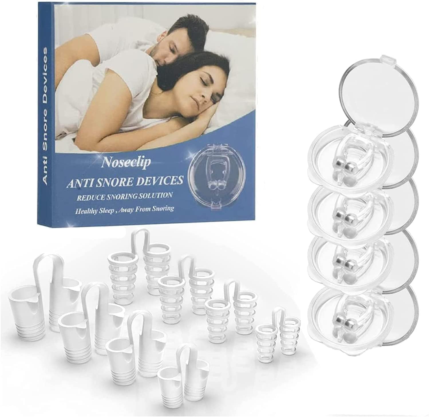 4 Pcs Anti Snoring Devices, Silicone Magnetic Snoring Solution, with 8 Different Size Nasal Dilators, Nose Vents to Ease Breathing, BPA Free, Easy to Clean, for Men and Women