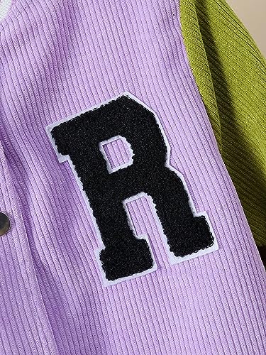 WDIRARA Girl's Letter Patched Colorblock Striped Trim Button Front Long Sleeve Baseball Bomber Jacket4