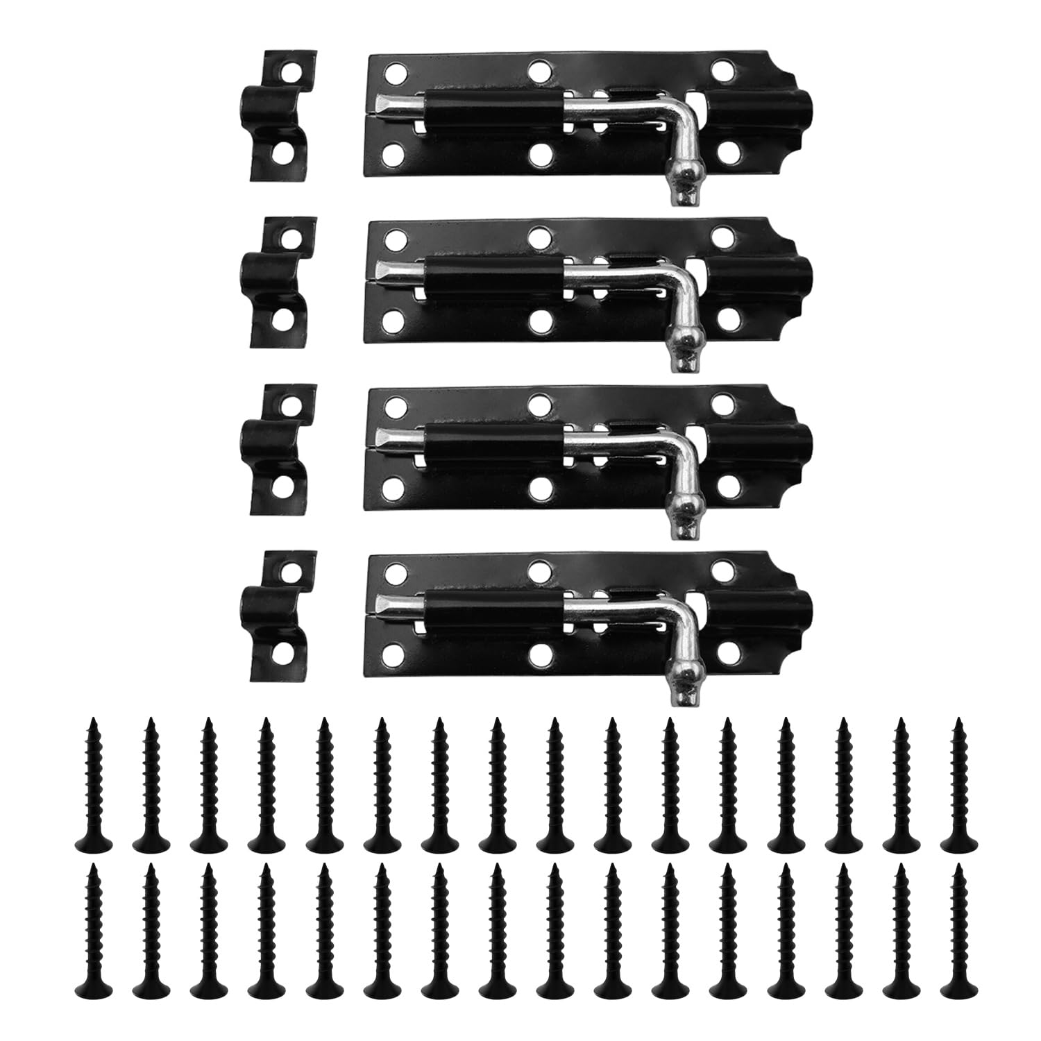 4 Iron Bolts and 32 Screws, Anti-Rust and Corrosion-Resistant, Safety Locking Device, Suitable for Door and Window Furniture Installation.