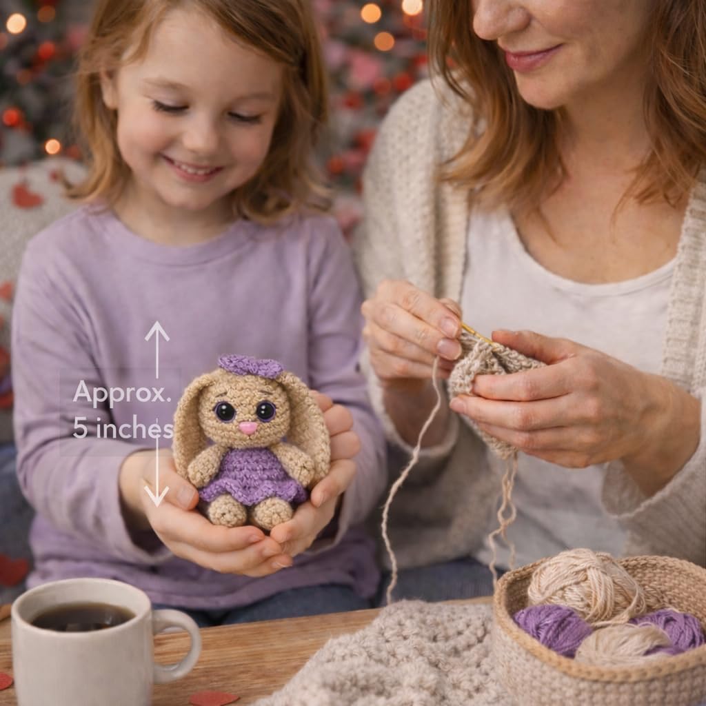 TIBUKA Juego de ganchillo – Conejo en un vestido, kits de ganchillo para niños (12+) y adultos, bonitos accesorios de manualidades de ganchillo, kit de inicio de punto de hilo de ganchillo para