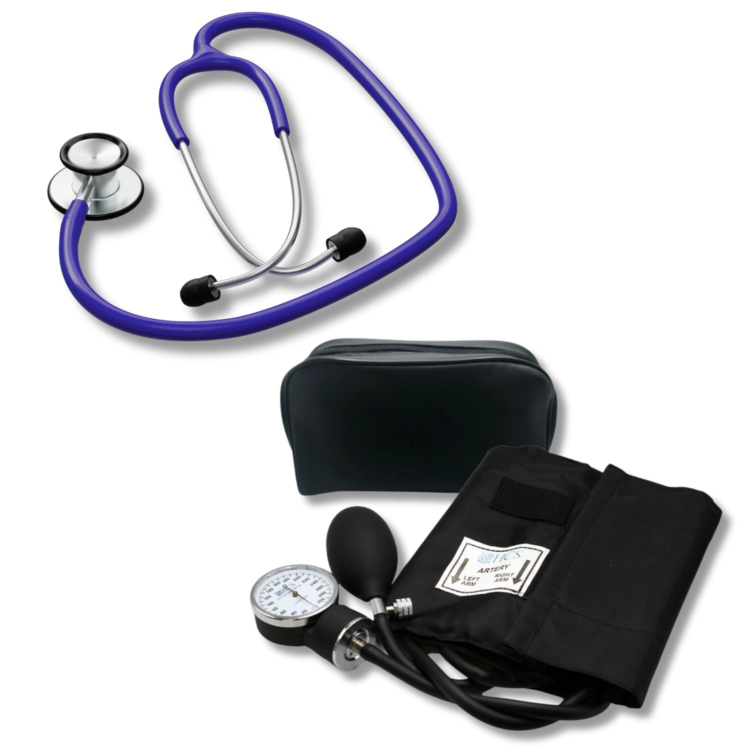 Blue Stainless Steel Stethoscope with XL Manual Blood Pressure Cuff