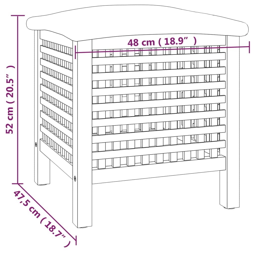 Taburete de baño de madera maciza de nogal con espacio de almacenamiento y cojín, 48 x 47,5 x 52 cm, asiento 2 en 1 y cesta para la ropa sucia con ventilación