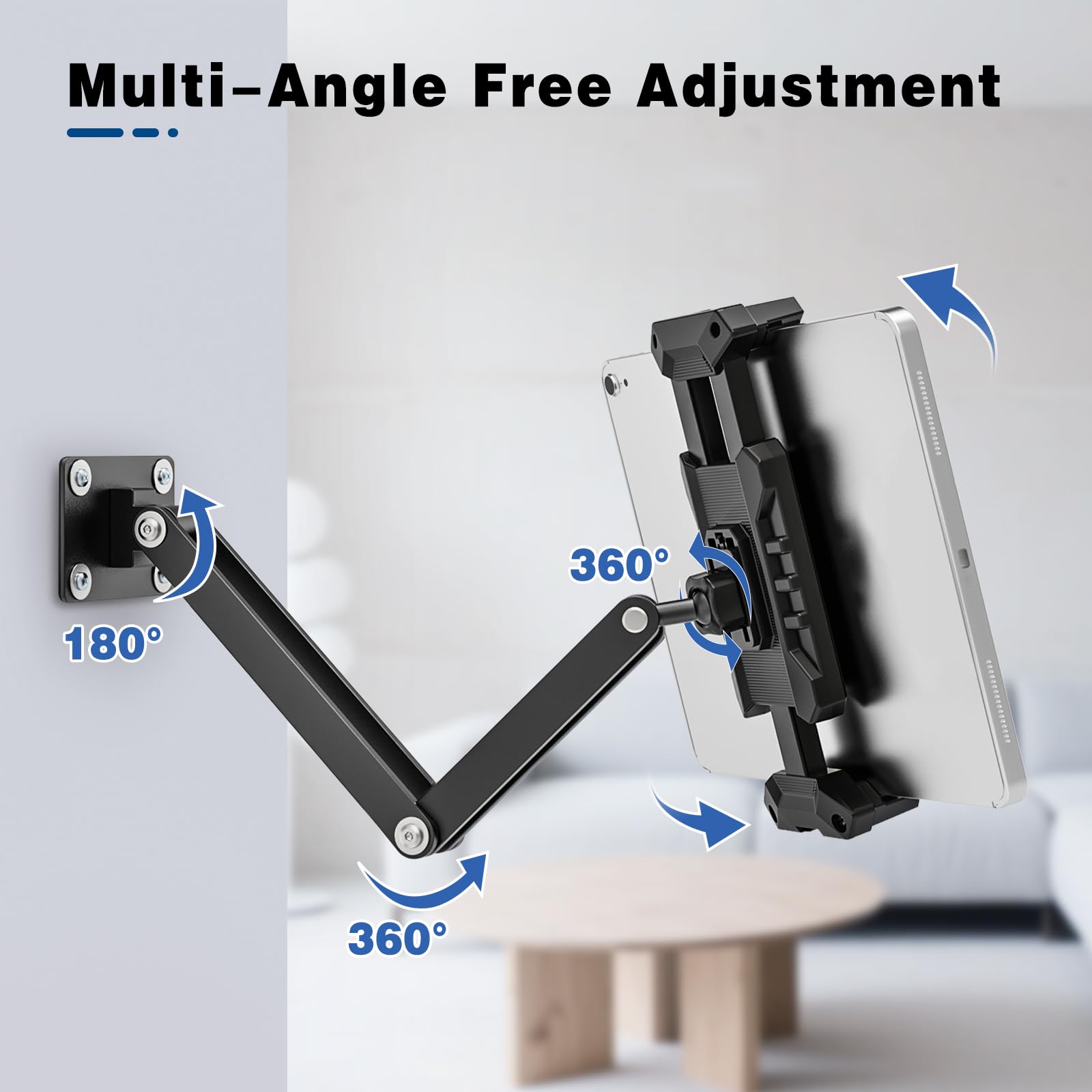 Supporto da Parete per Tablet in Alluminio con Rotazione 360°, Staffa Muro iPad Compatibile 4-13,5 Pollici