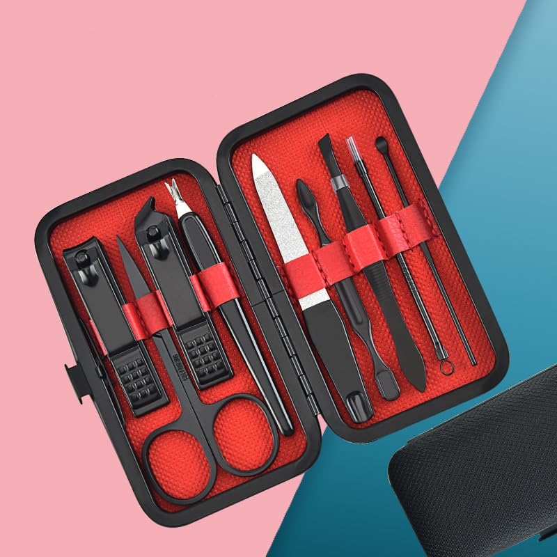 Conjunto de 9 peças de manicure, kit de cortador de unhas para cuidados pessoais,