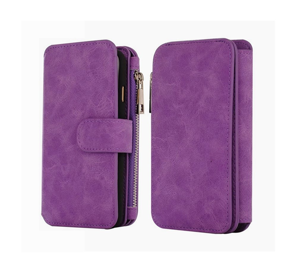 Galaxy S8Plus Deteachable Wallet Case, PU Leather S8 Plus Case with Zipper Cash Storage 14 Flip Card Holder Magnetic Detachable Back Cover Shell for Samsung Galaxy S8 Plus (14Card-Purple)