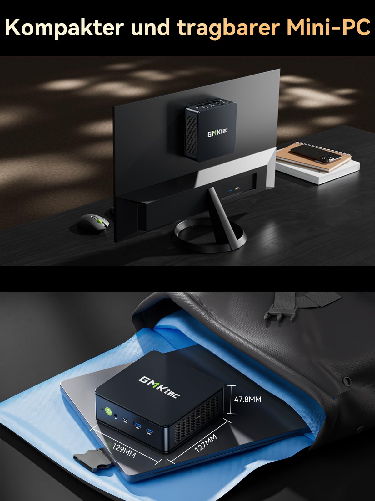GMKtec Gaming Mini PC Ryzen 5 7640HS (stärker 6800H) mit grafikkarte AMD 760M, 32GB DDR5 RAM 512G M.2 SSD, Mini Desktop Computer mit Dual 2.5G LAN/WiFi 6E/Triple 4K Display/USB 4.0 für Spiele und Büro