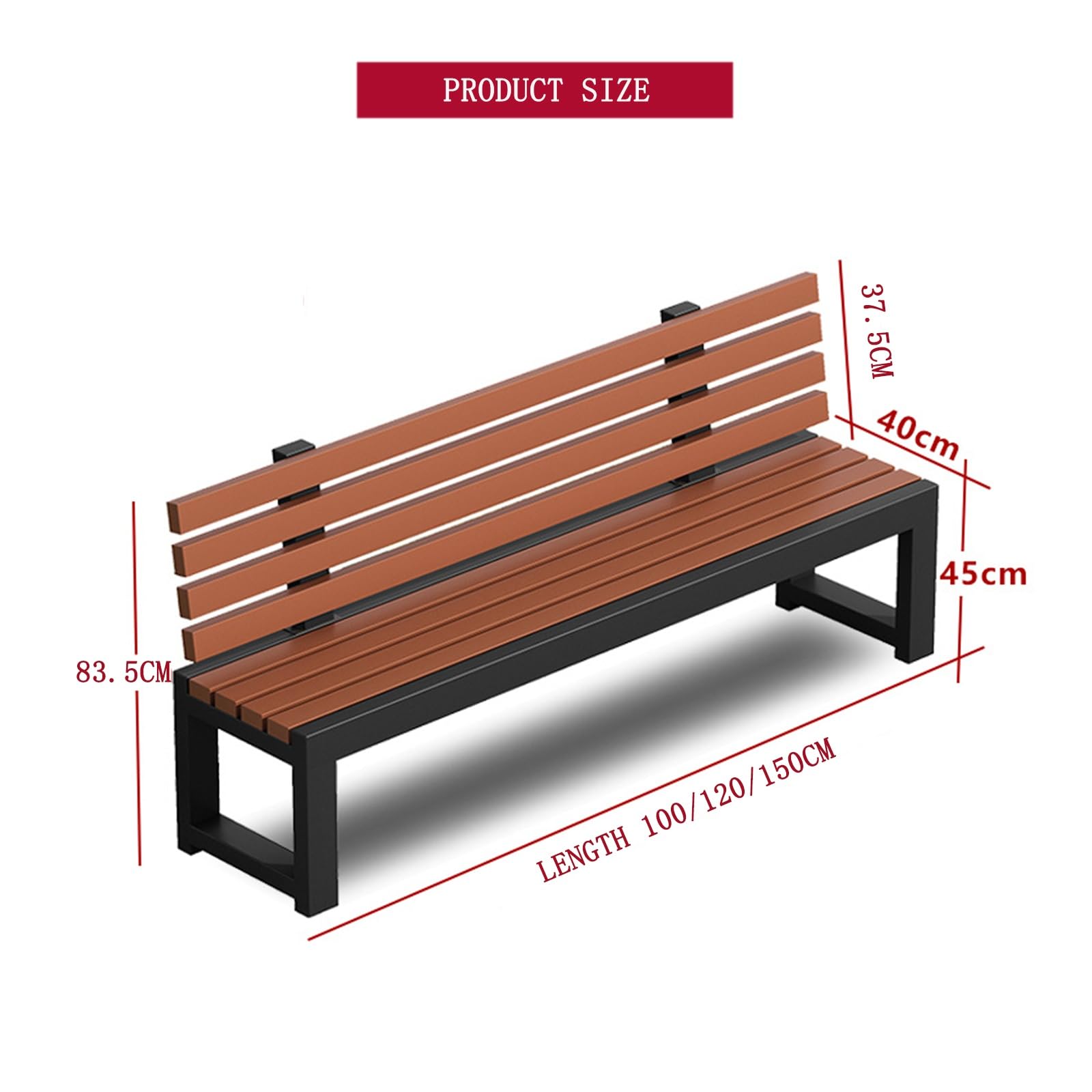 Krzesło ogrodowe, plastikowa drewniana ławka parkowa, krzesło wypoczynkowe z długim rzędem do ogrodu, na balkon i do przestrzeni publicznych, wygodne siedzisko, 150 x 40 x 83,5 cm